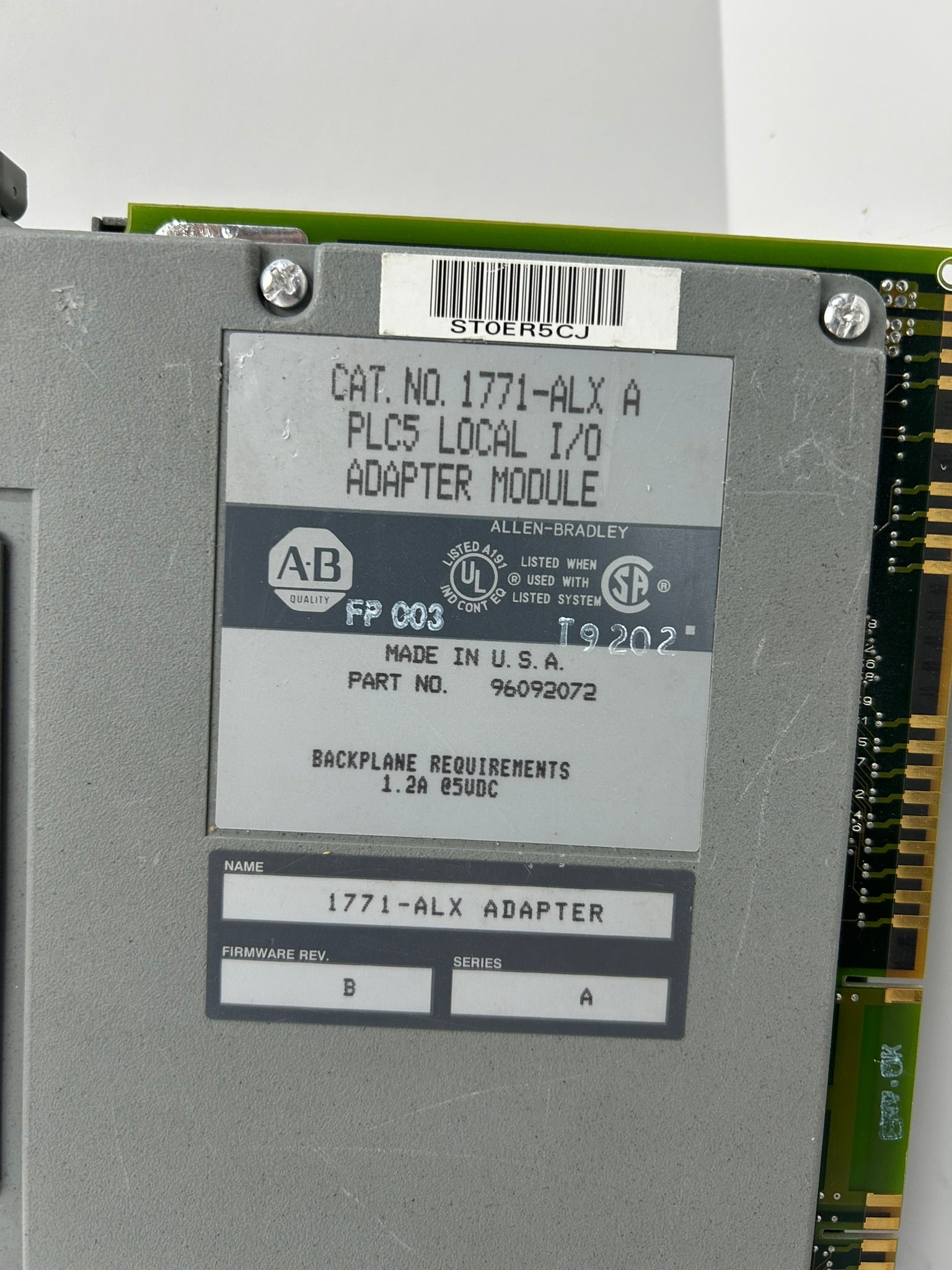 Allen-Bradley 1771-ALX PLC5 Local I/O Adapter Module Series A Rev B