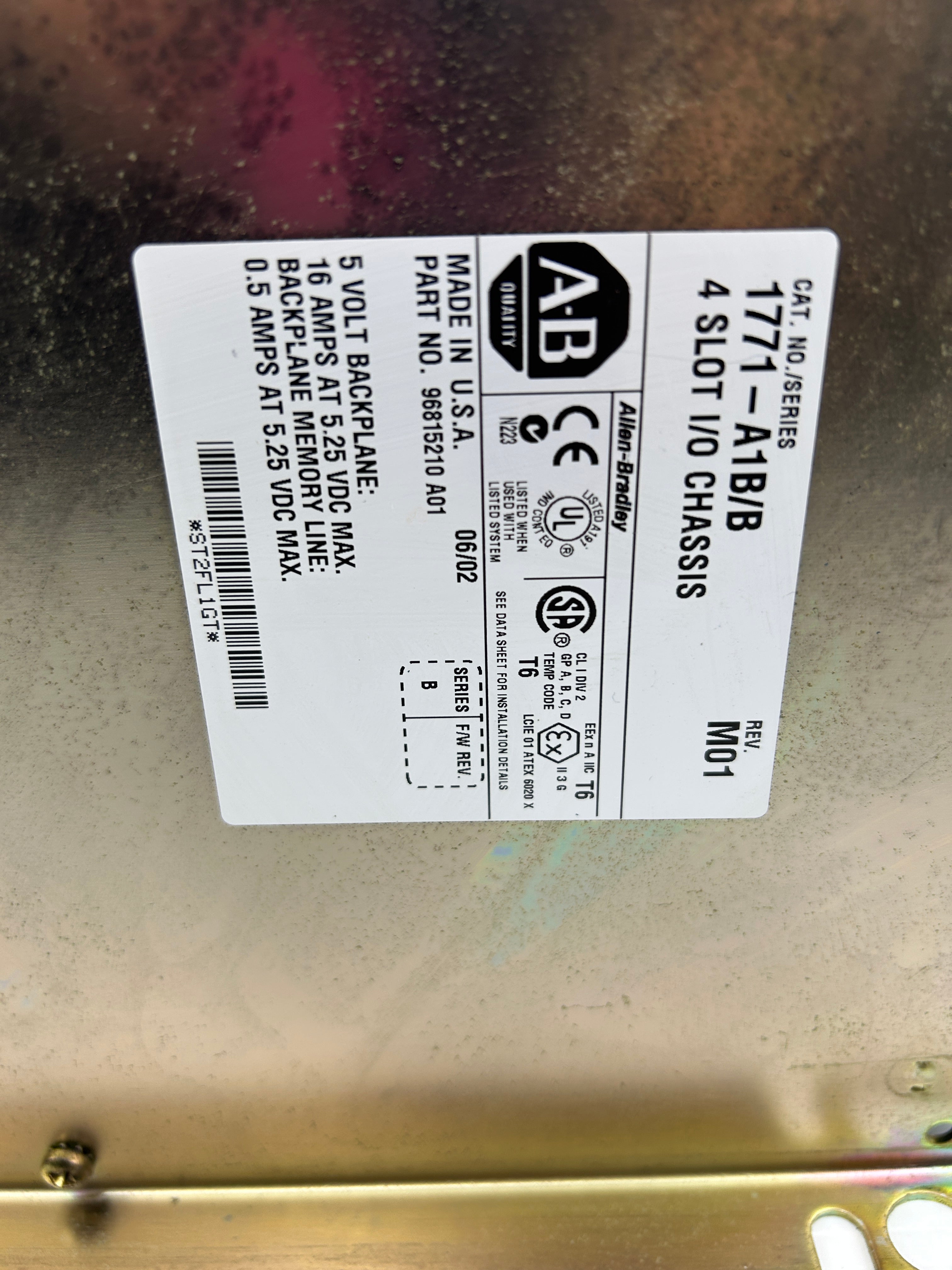 Allen-Bradley 1771-A1B 4-Slot I/O PLC Chassis Series B 1771-A1B/B