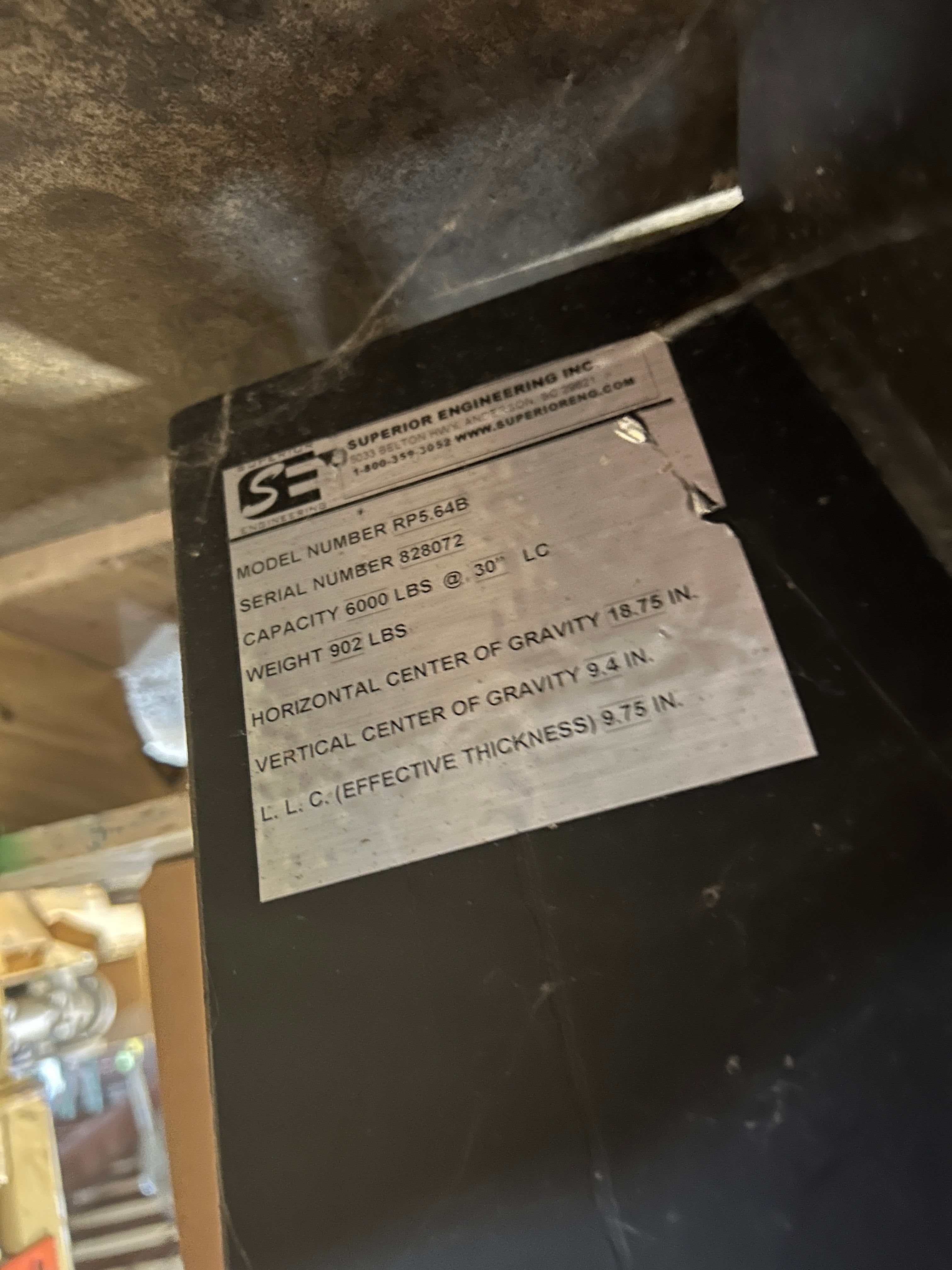 Superior Engineering Coil Boom Forklift Attachment RP5.64B 6,000 Lb Cap @ 30" LC