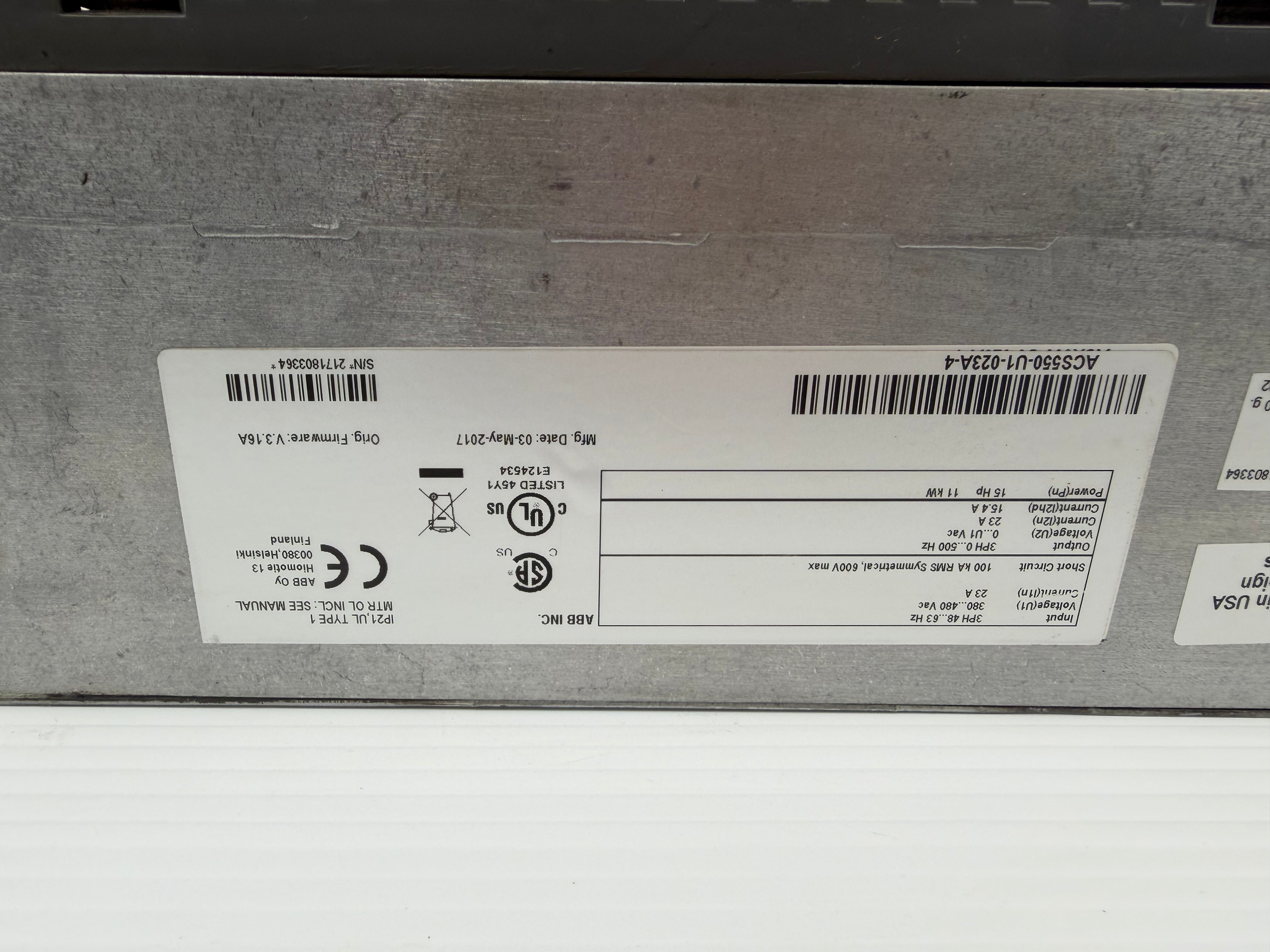 ABB Inverter ACS550-U1-023A-4 3PH 48/63Hz 380/480VAC 23A 15HP