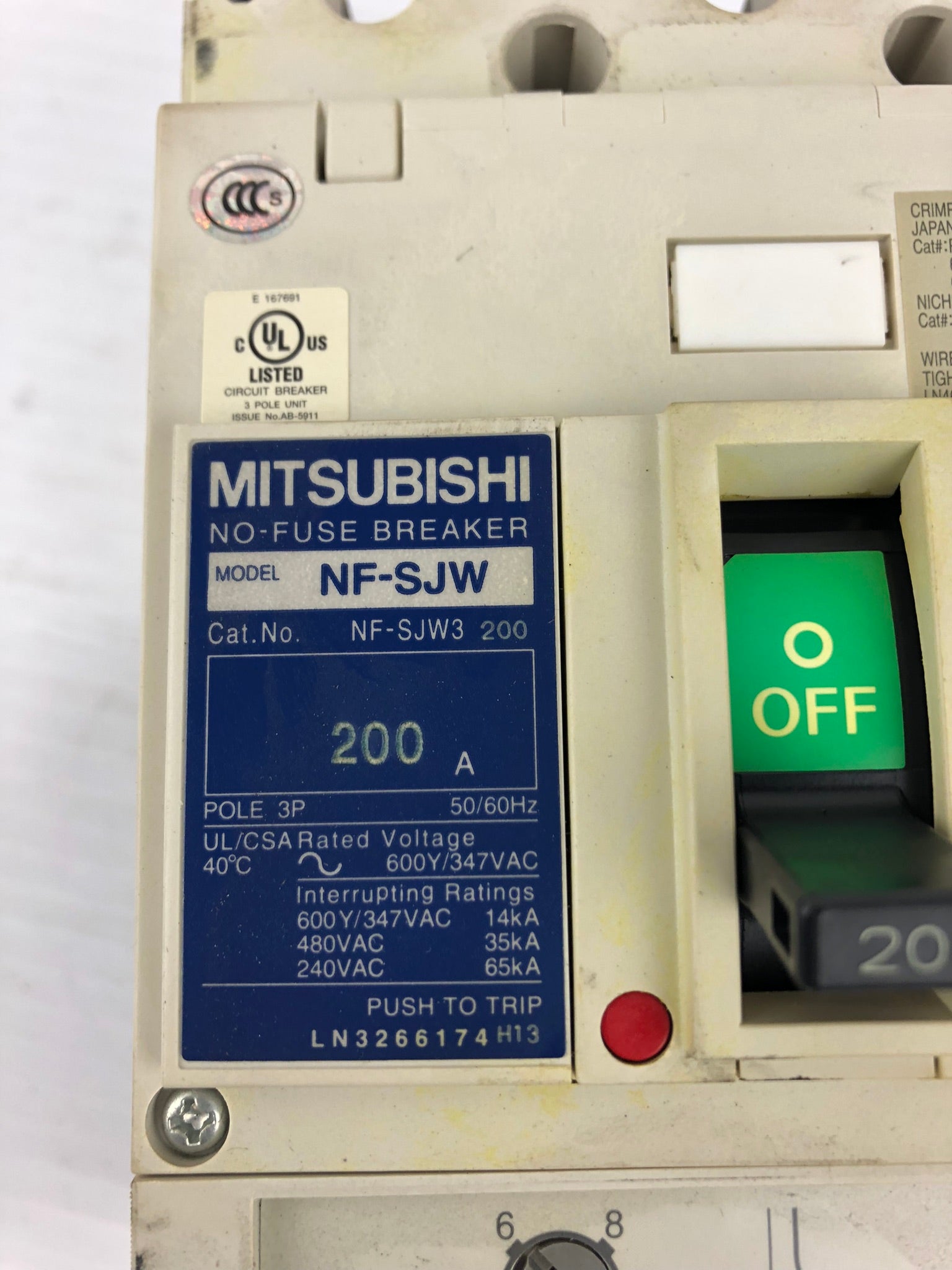 Mitsubishi NFSJW3P200A No Fuse Circuit Breaker NFSJW3200 NF-SJW 200A