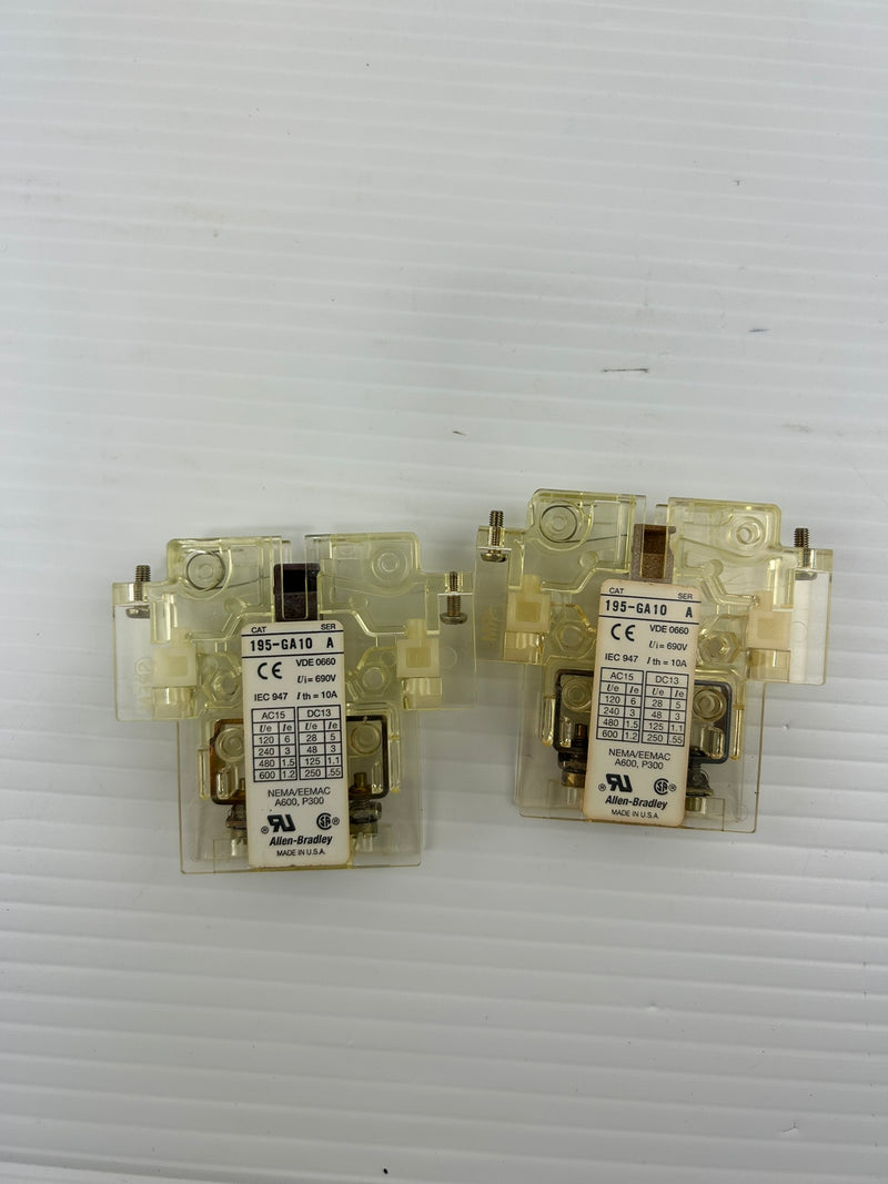 Allen-Bradley 195-GA10 Auxiliary Contact Block Series A - Lot of 2