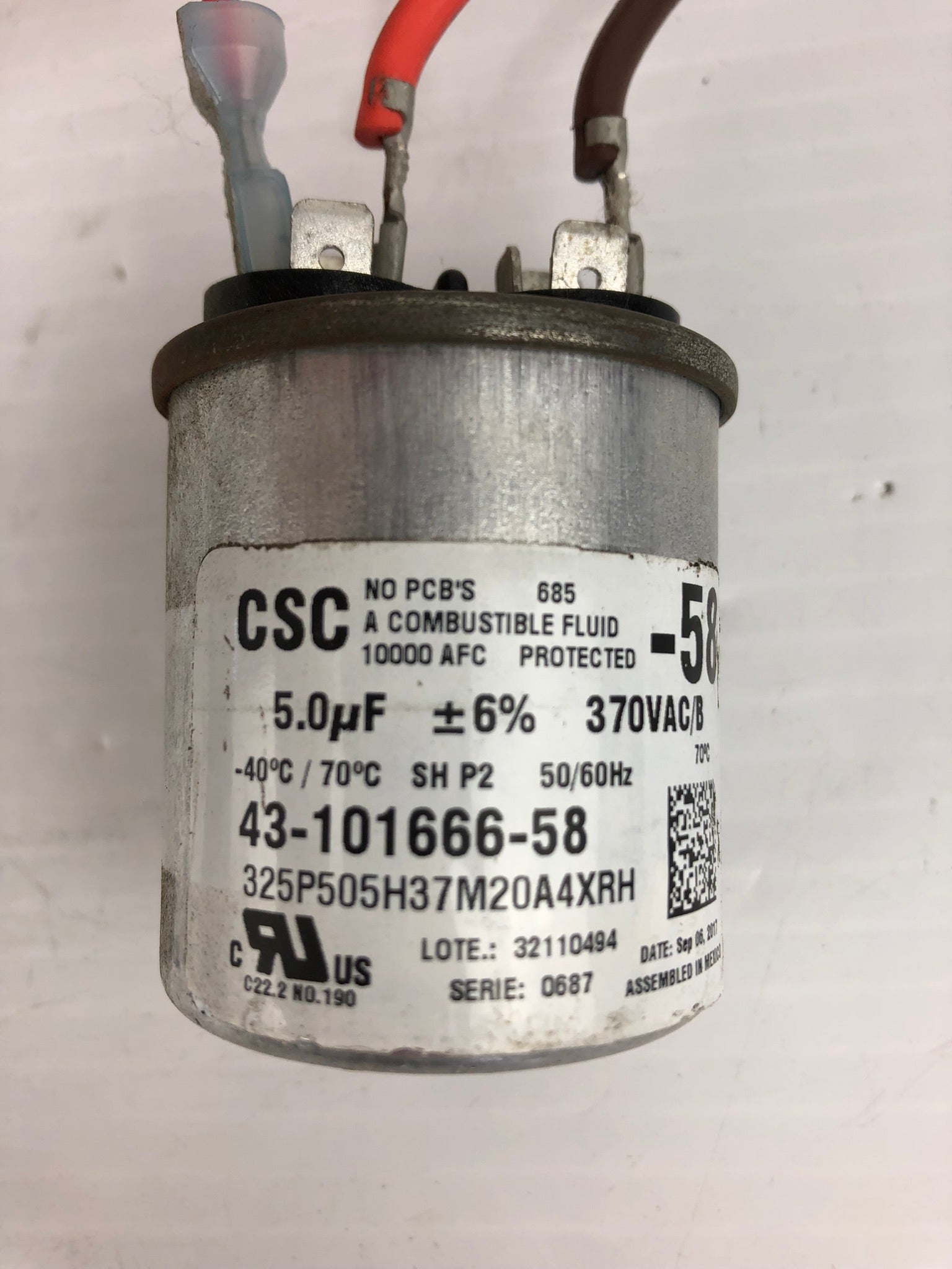 CSC 325P505H37M20A4XRH Capacitor 43-101666-58 370VAC/B 5.0uF 0687 Series