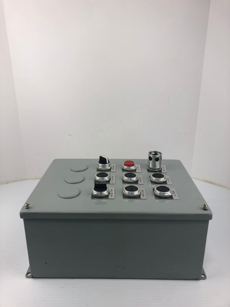 Hoffman E12PBY25 Industrial Enclosure with Allen-Bradley Pushbutton Switches