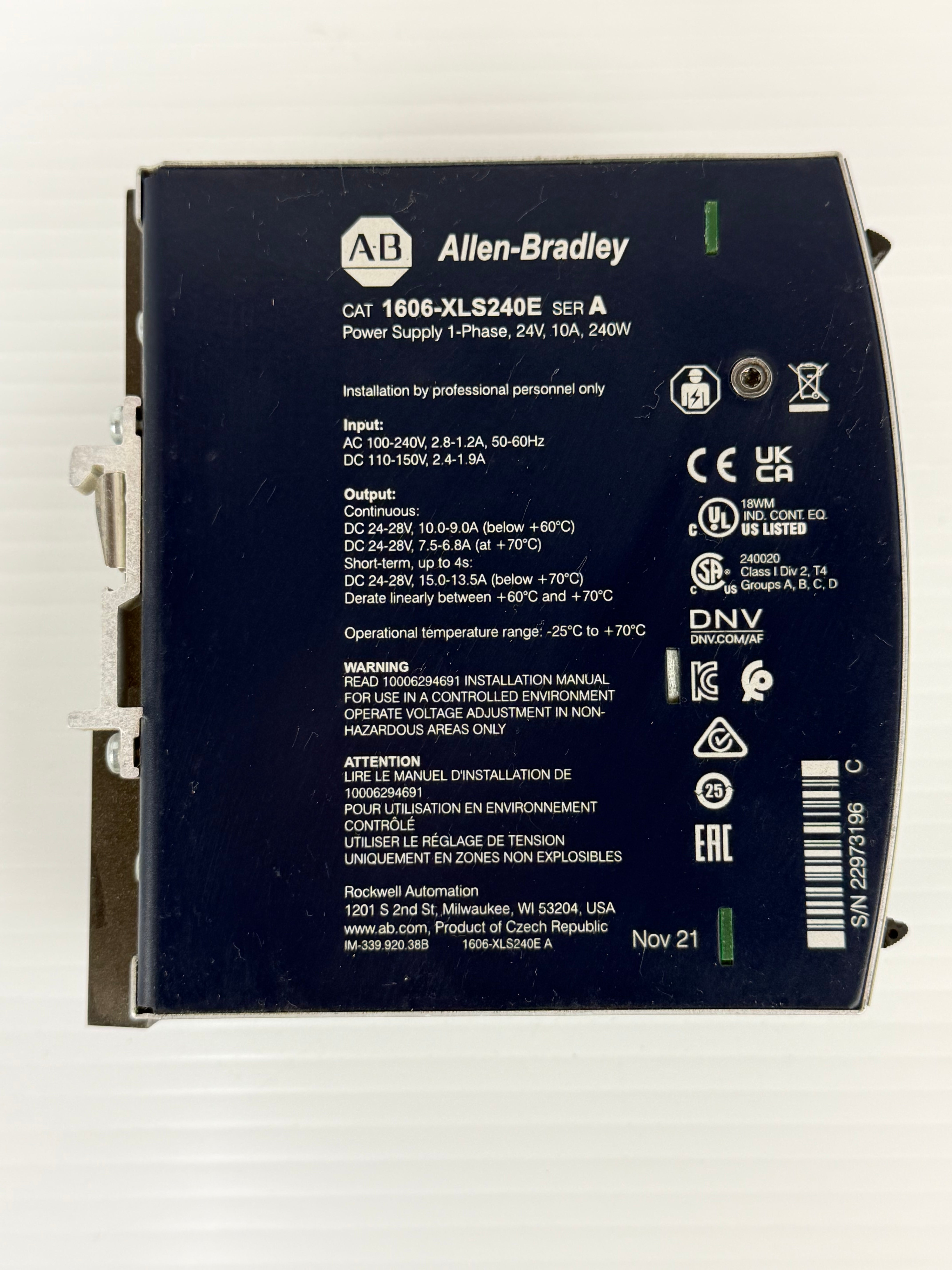Allen Bradley Power Supply 1606-XLS240E 1 Phase 24 Volt 10 Amp
