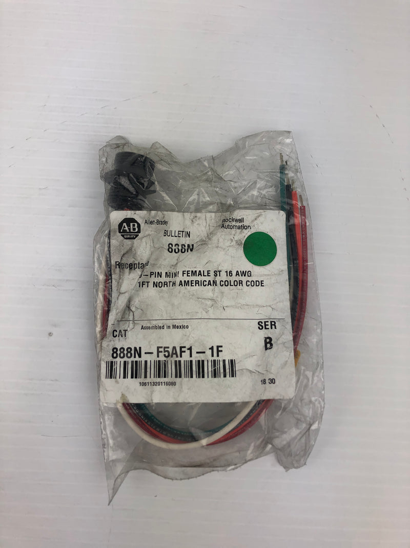 Allen Bradley 888N-F5AF1-1F 5 Pin Mini Female 1ft. Receptacle Series B