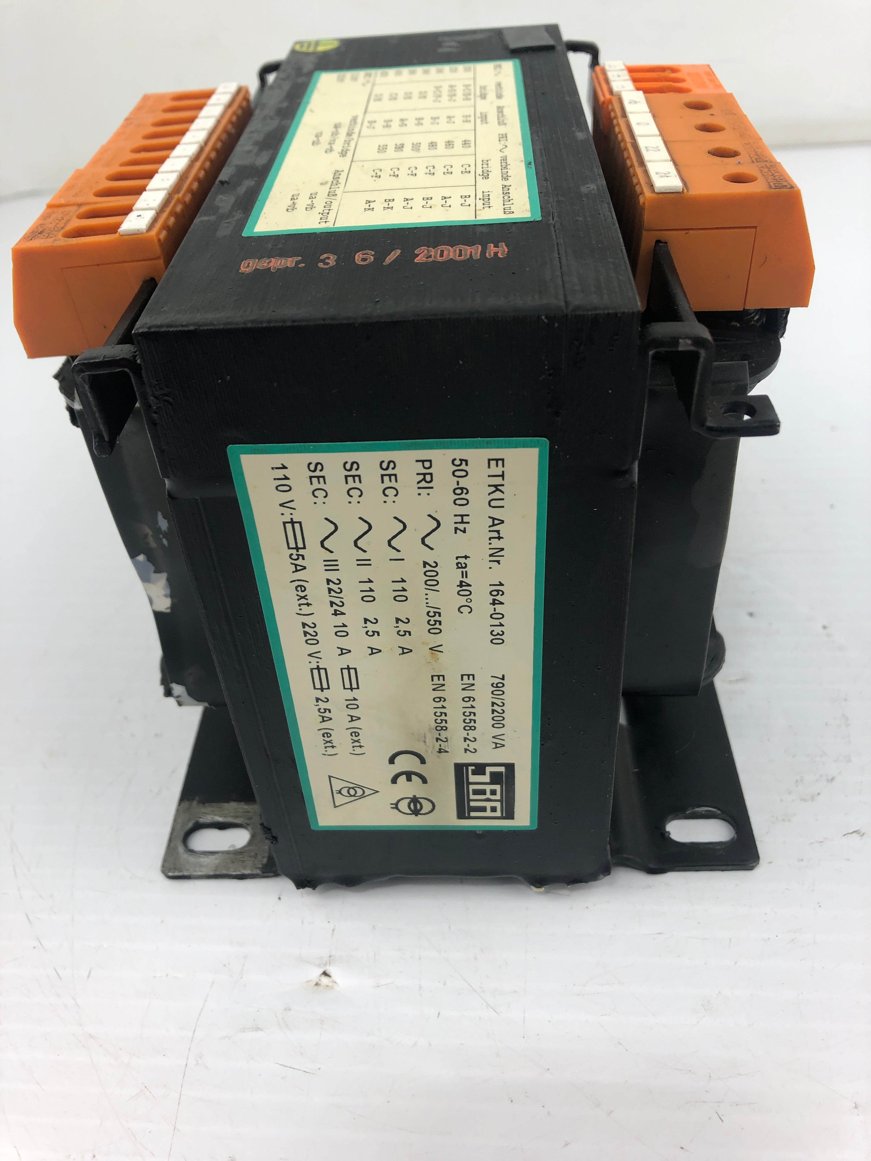SBA 164-0130 Transformer 790/2200VA 50/60 Hz