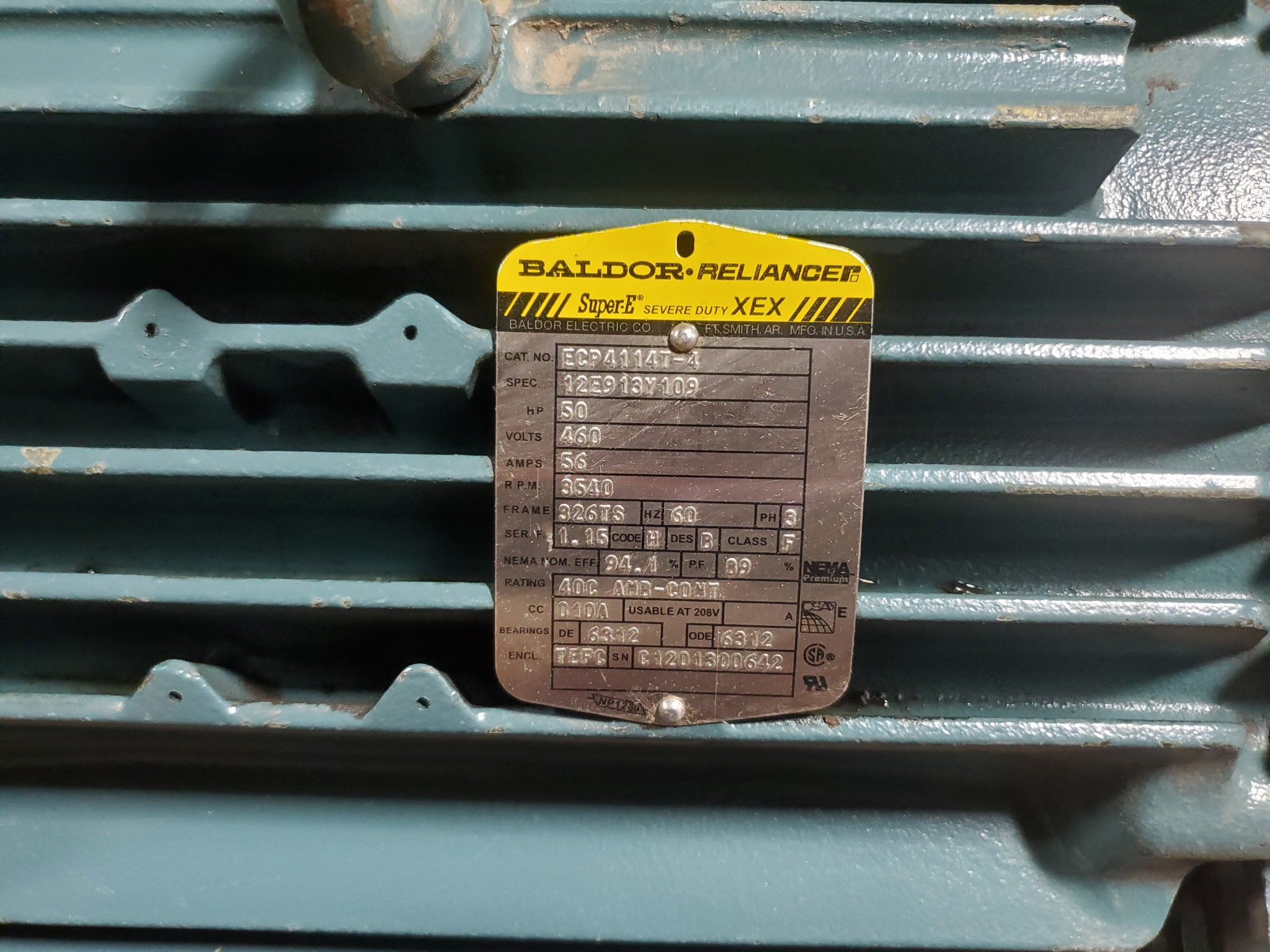 Baldor Reliance ECP4114T-4 Electric Motor 50HP 460V 3PH TEFC Super-E XEX 3540RPM