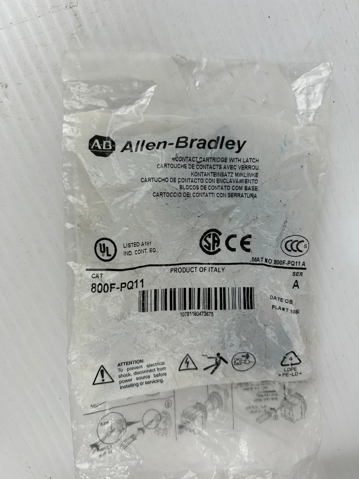 Allen-Bradley 800F-PQ11 & 800F-PQ01 Contact Blocks w/ Plastic Latch - Lot of 3