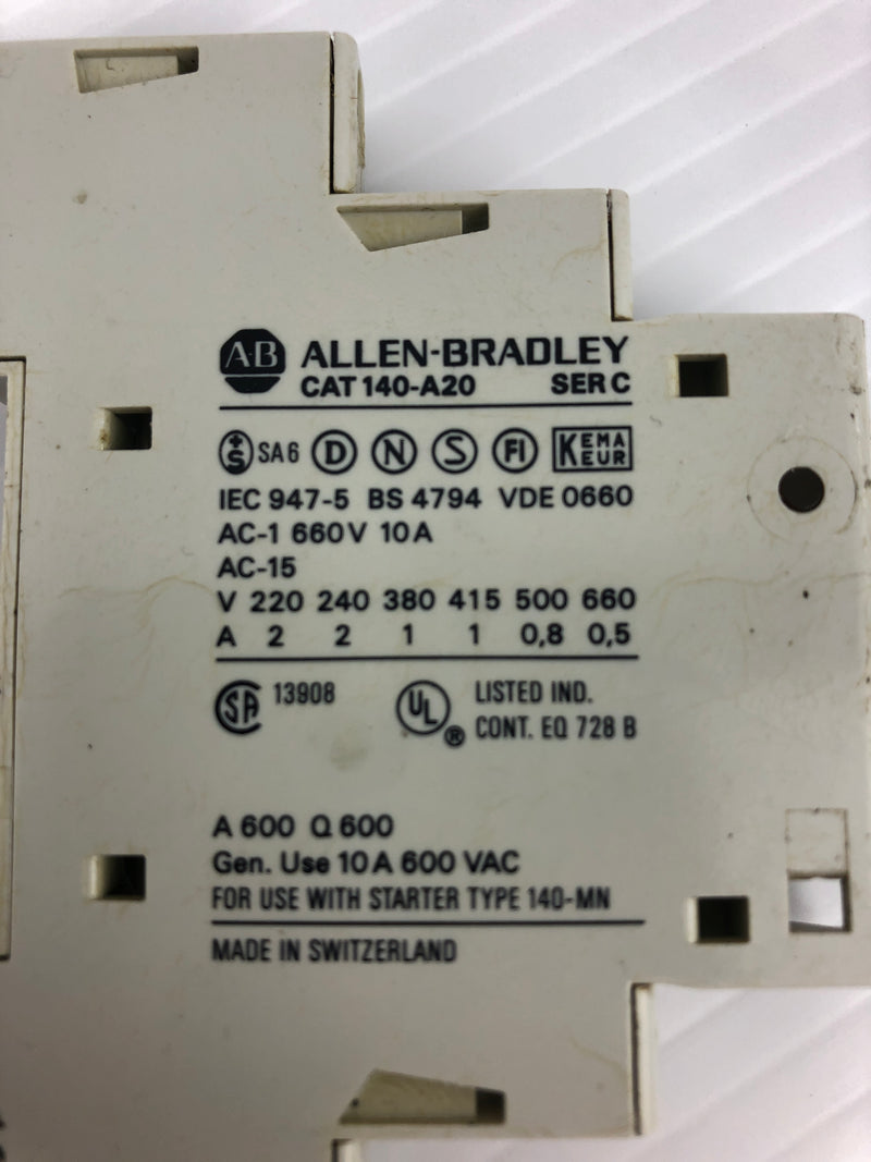 Allen-Bradley 140-A20 Auxiliary Contact Ser. C 600VAC 10A - Lot of 3