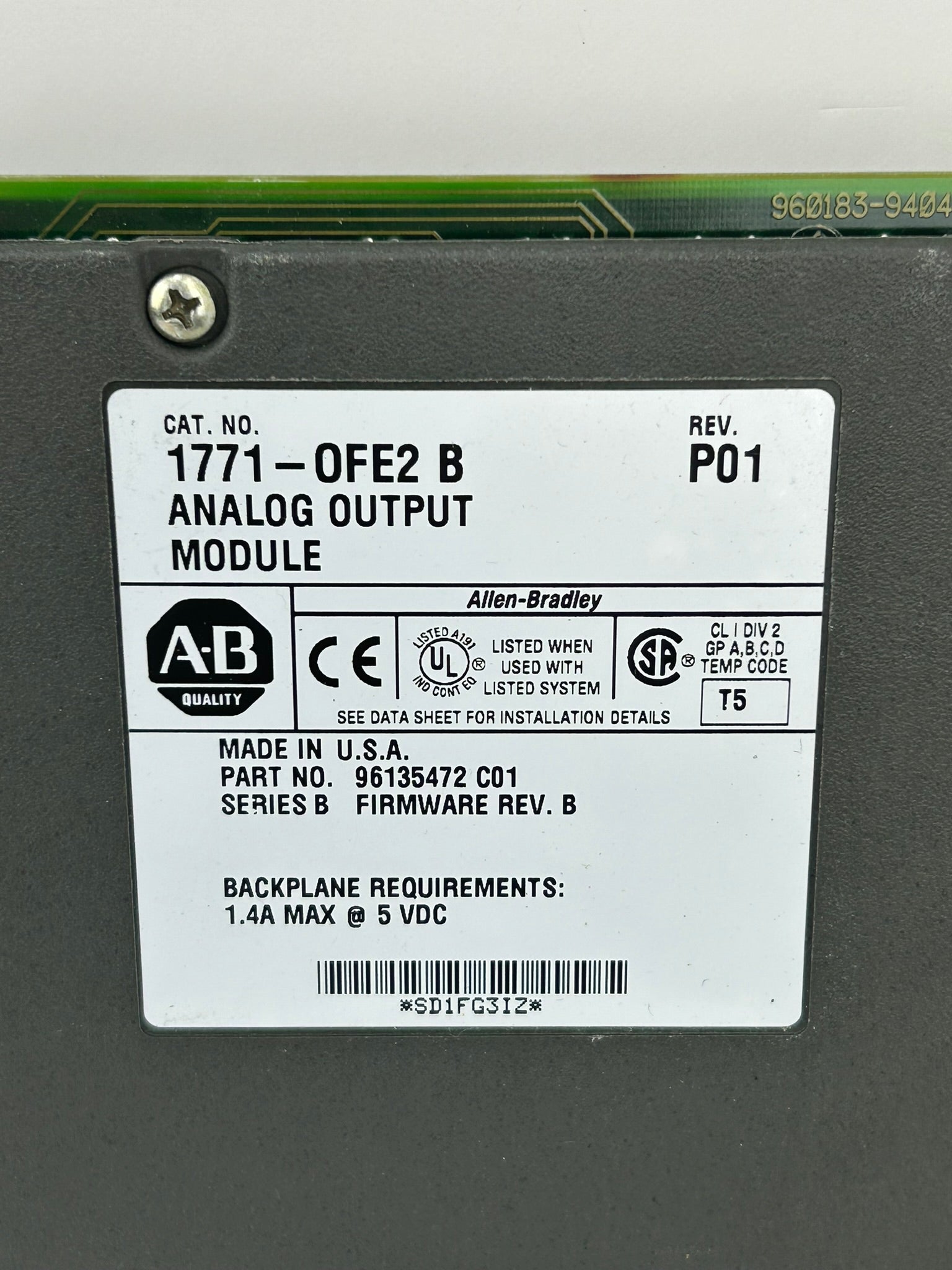 Allen-Bradley 1771-0FE2 Analog Output Module Series B Rev P01 5VDC 1.4A