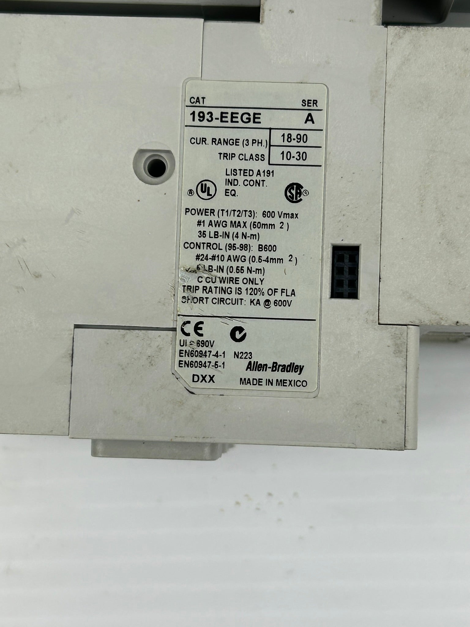Allen Bradley 100-C85*00 Smart Motor Controller Ser. A & 193-EEGE Overload Relay