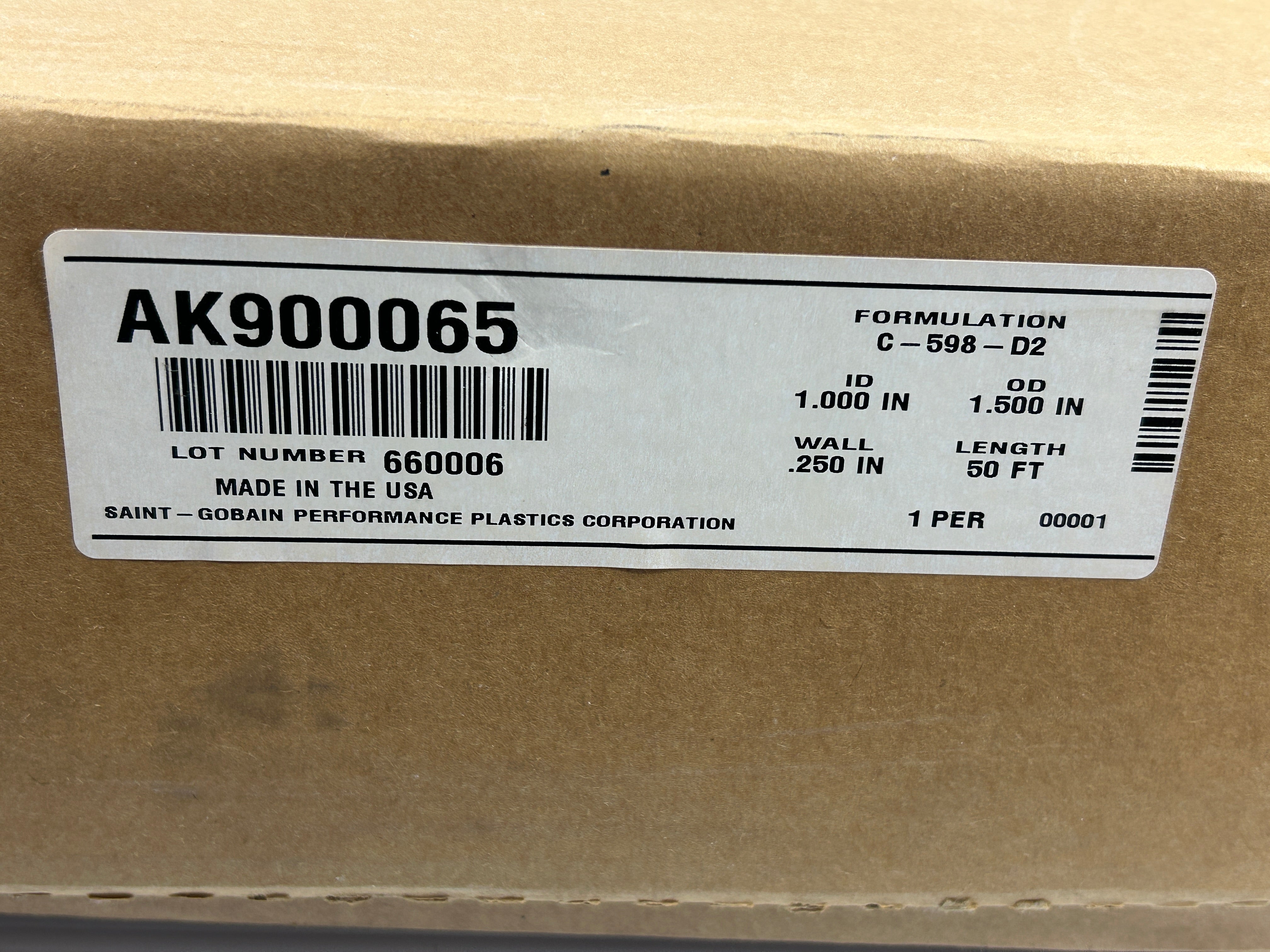 Saint-Gobain AK900065 Hose C-598-D2 Tubing Black 50 Ft. Long x 1" ID x 1.5" OD