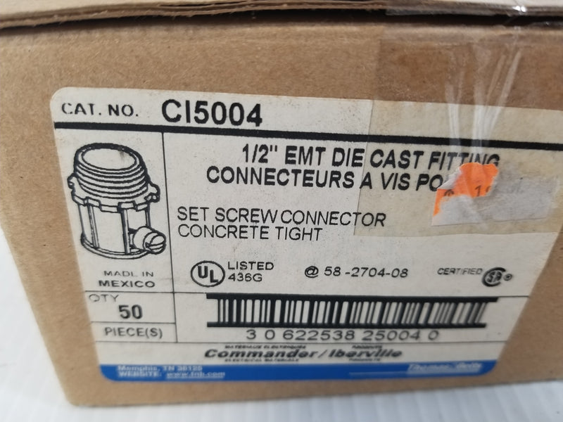 Thomas & Betts CI5004 1/2" EMT Die Cast Fitting Connectors - Box of 50