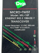 Digi MIL-10P Micro Twist Ethernet Transceiver 802.3 10BASE-T Class A Rev H 12VDC