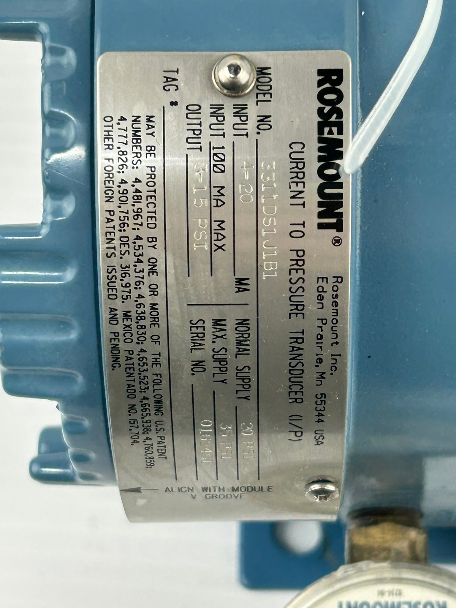 Rosemount 3311DS1J1B1 Pressure Transducer with Gauge 0-60 PSI