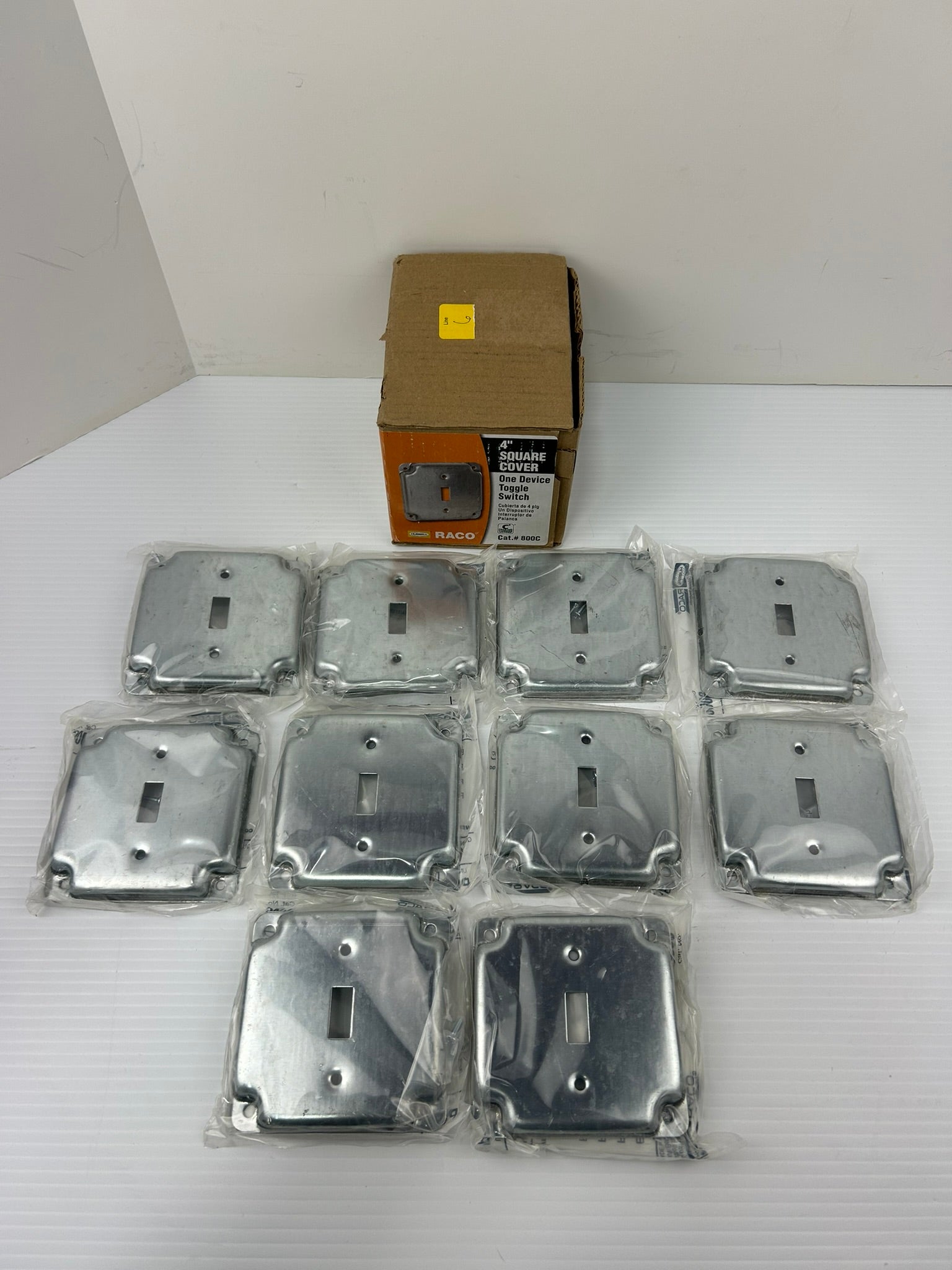 Raco Hubbell 800C Square Cover One Toggle Switch Plate 4" x 1/2" - Box of 10