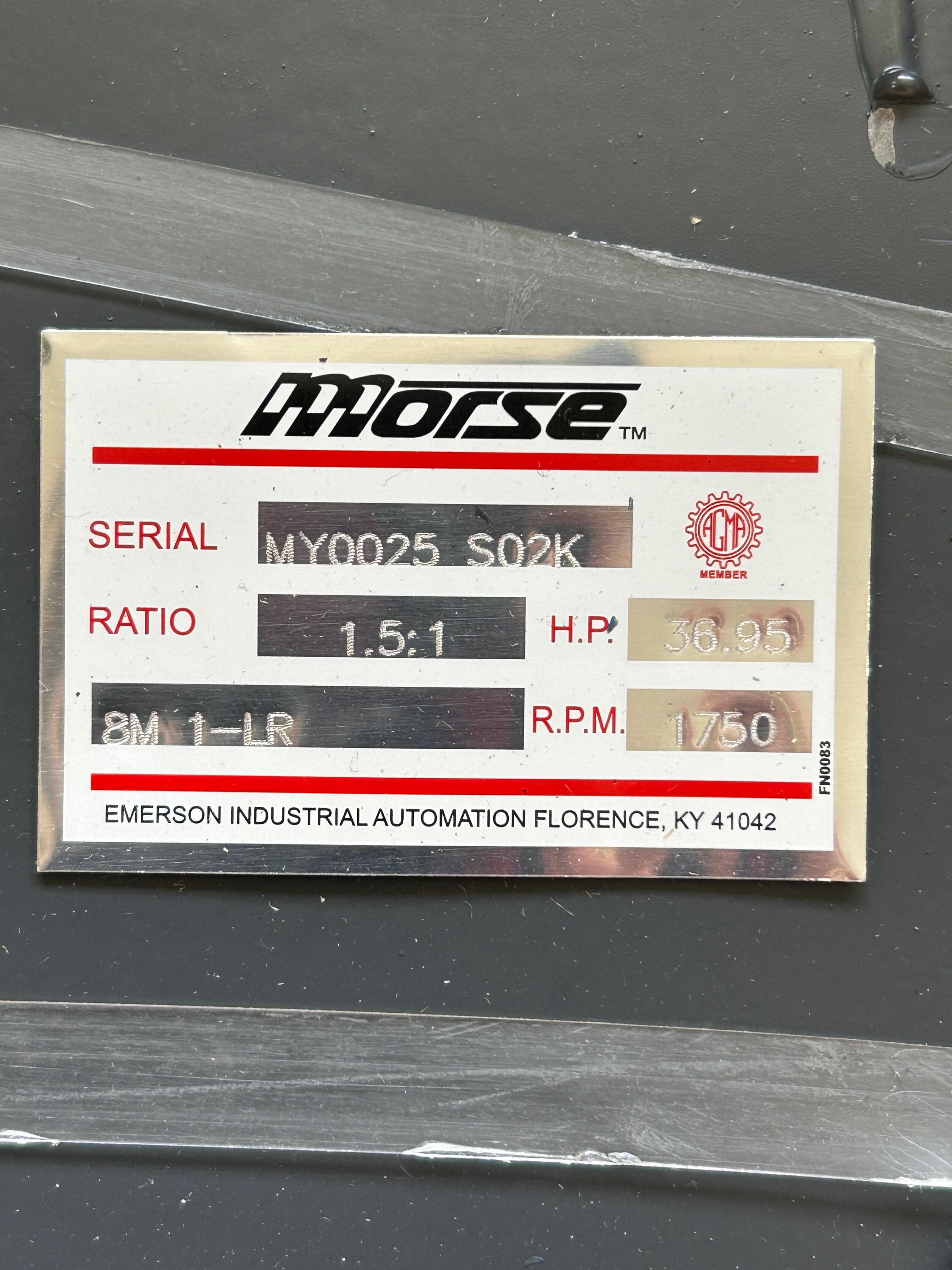 Morse MY0025 Miter Gear Box 8M 1-LR 1.5:1 Ratio 36.95HP 1750 RPM MY0025-S02K