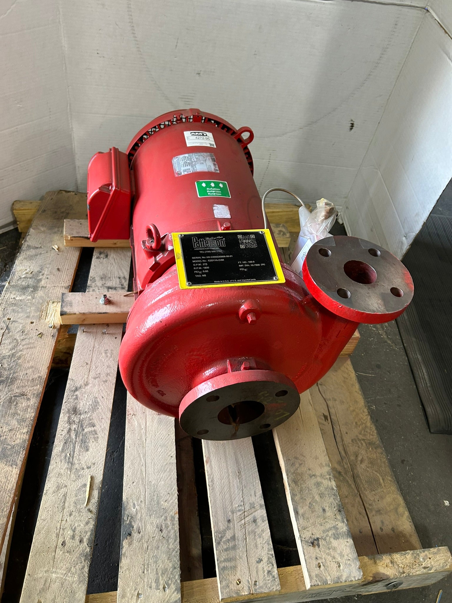 Patterson Fire Pump E2D11A-C4M 15HP WEG Motor 230/460V 1770RPM 4x3 Fire Pump