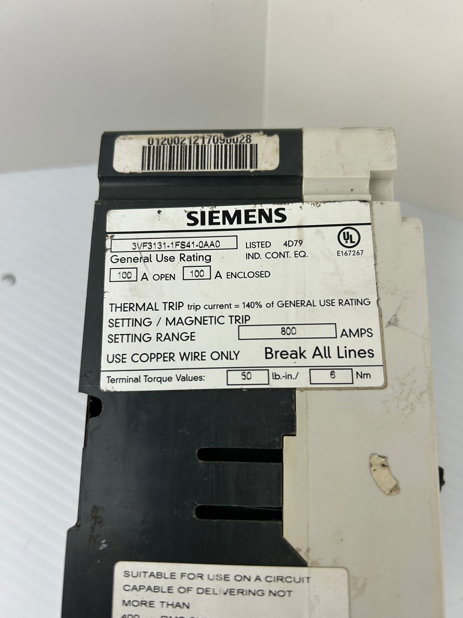Siemens 3VF3111-1FS41-0AA0 Circuit Breaker AC 50/60Hz CAT A
