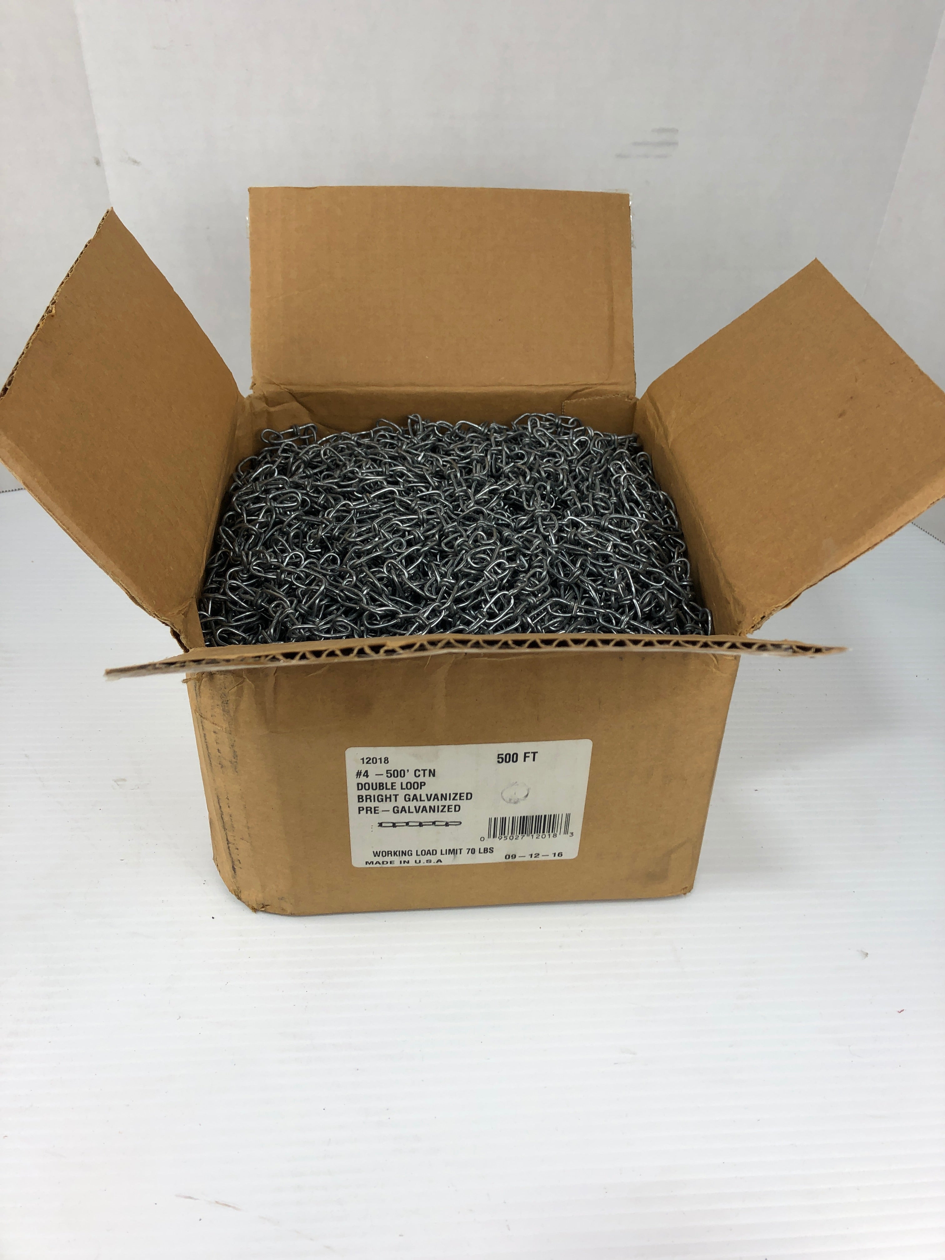 Double Loop Chains 500' Bright Galvanized 12018 Pre-Galvanized WLL 70# Size #4