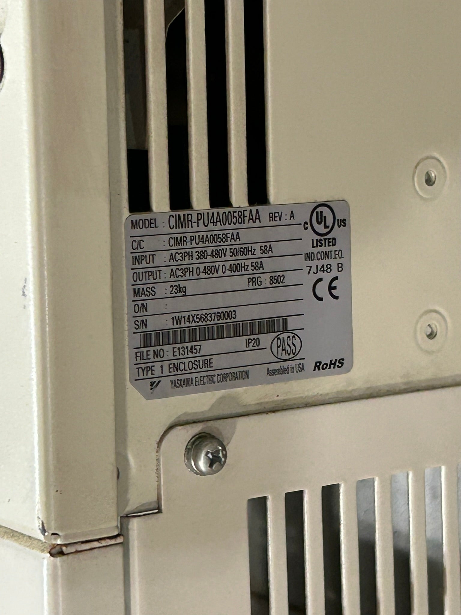 Yaskawa CIMP-PU4A0058FAA AC Drive Rev A