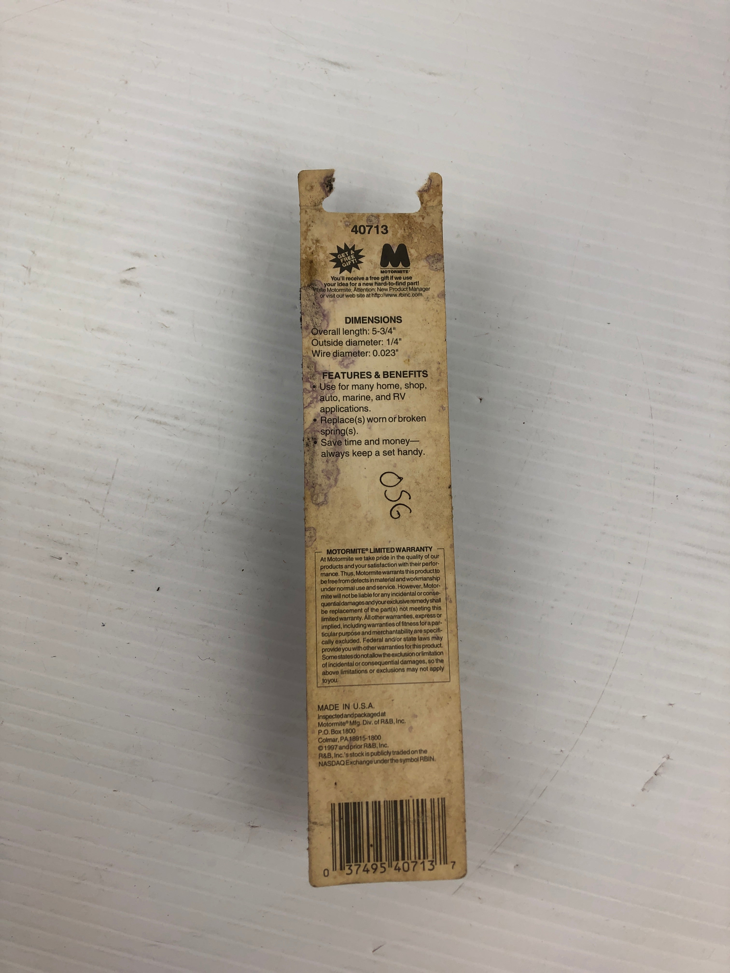 Spring-Tite 40713 Extension Spring 5-3/4" L x 1/4" Diameter