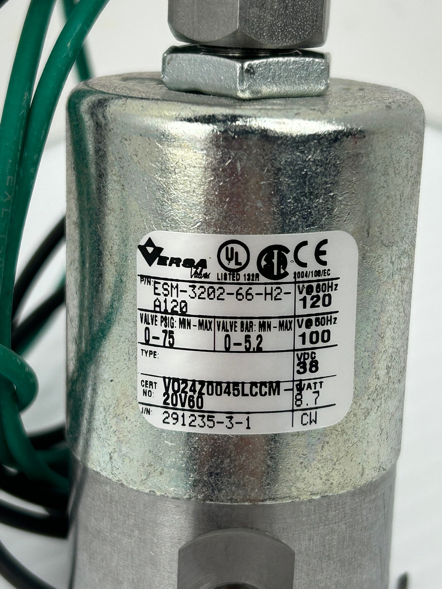 Versa ESM-3202-66-H2-A120 Valve 0-75PSIG 0-5.2bar 38VDC 8.7W 50/60Hz
