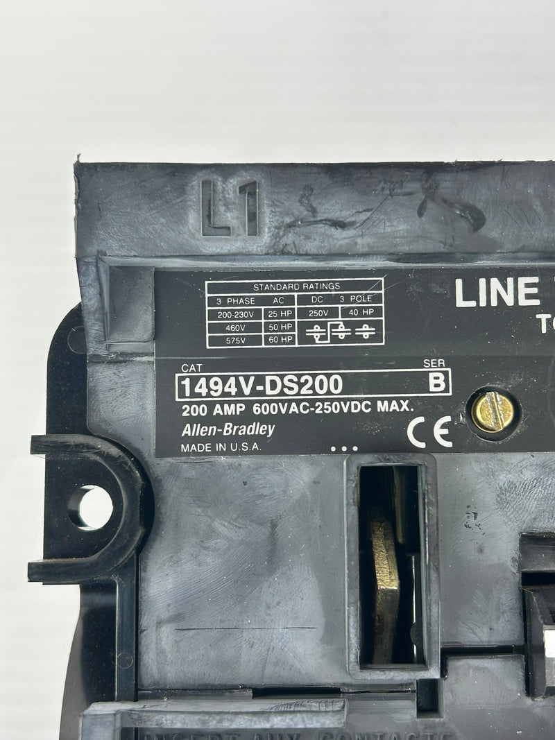 Allen-Bradley 1494V-DS200 Fusible Disconnect Switch Series B 600VAC 200A 3PH 3P