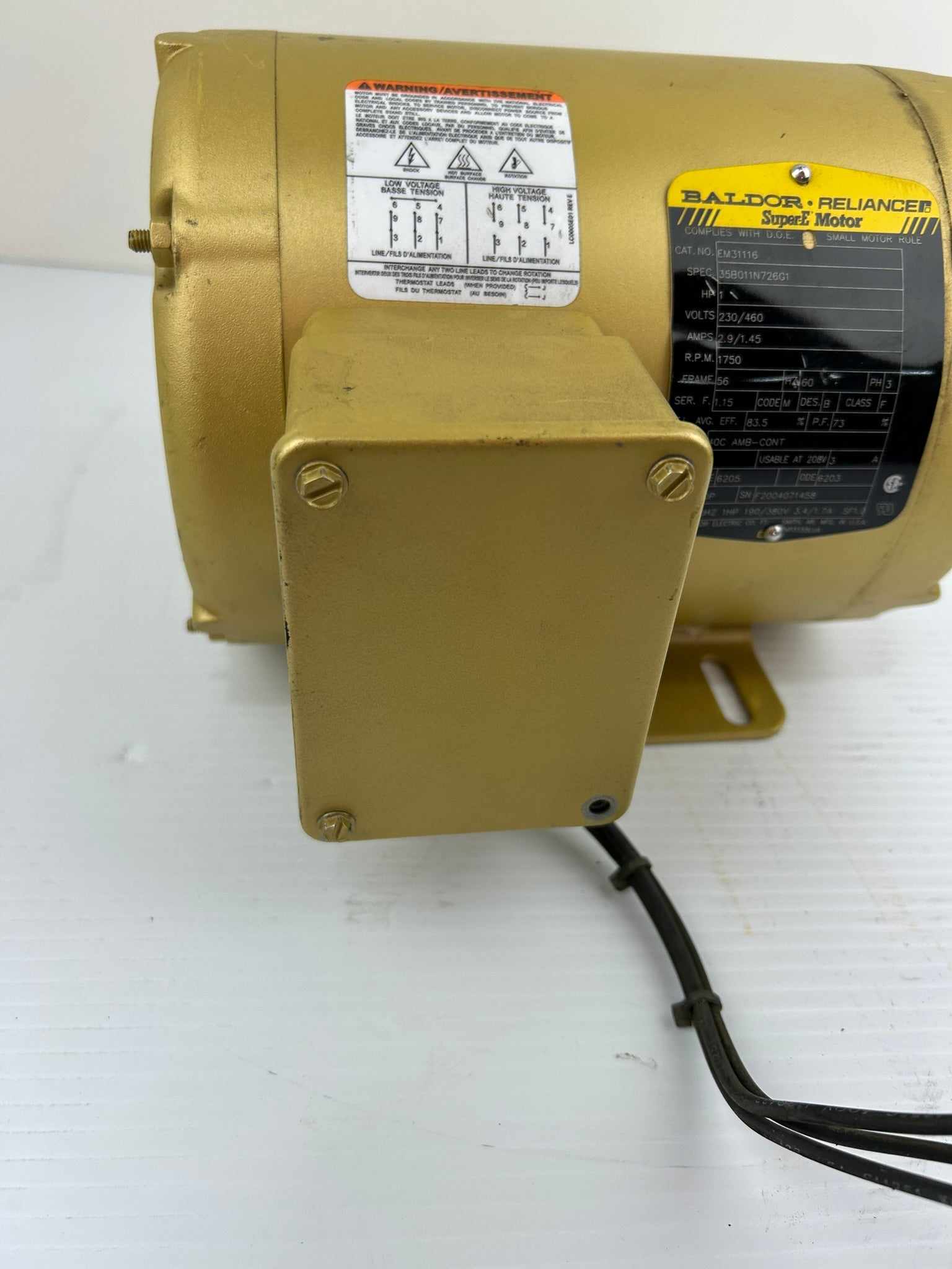 Baldor EM31116 Super E DC Electric Motor 1 HP 1750 RPM 3PH 56 Frame