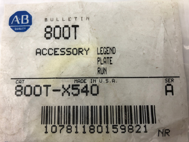 Allen-Bradley 800T-X540 Pushbutton Legend Plate Run