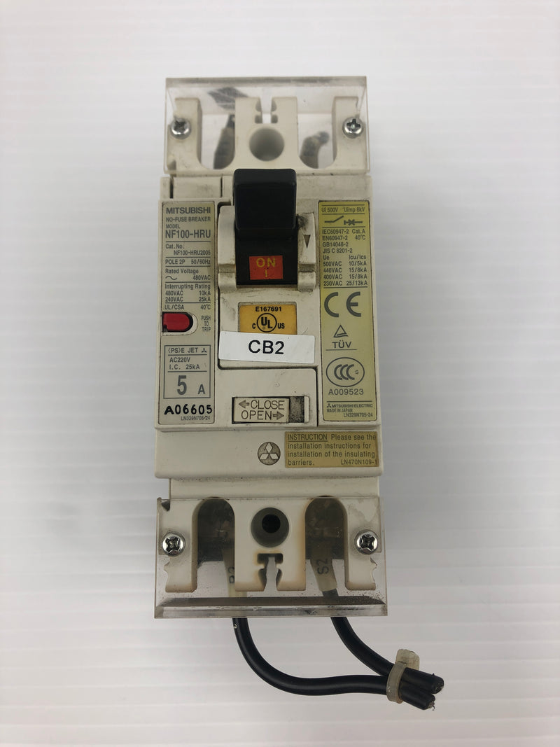 Mitsubishi NF100-HRU Circuit Breaker NF100-HRU2005 2 Pole 5 Amp