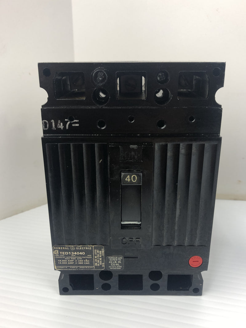 General Electric TED134040 Circuit Breaker 40A 3P 480VAC