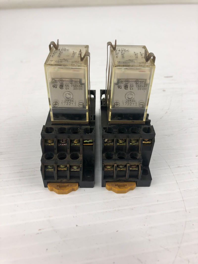 Omron MY4N Relay 24VDC with Base 2592W1 - Lot of 2