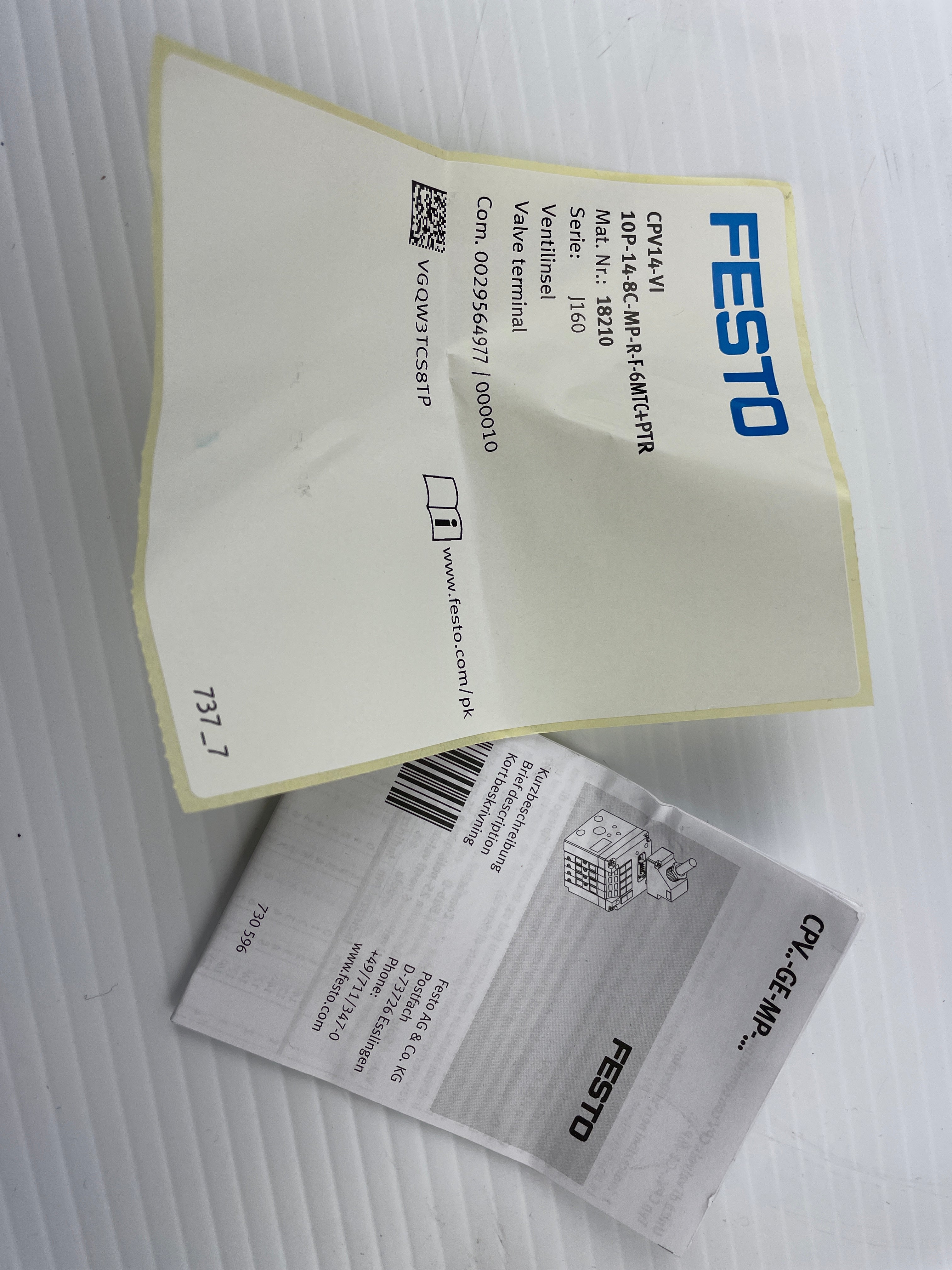 Festo 18210 Valve Terminal CPV 10P-14-8C-MP-R-F-6MTC+PTR
