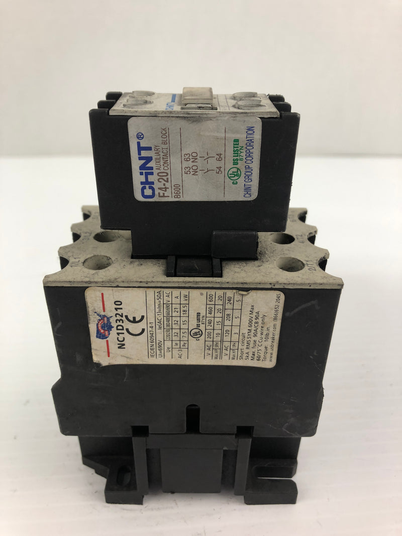 US Breaker NC1D3210 Contactor 600V 90A with Chint F4-20 Auxiliary Contact