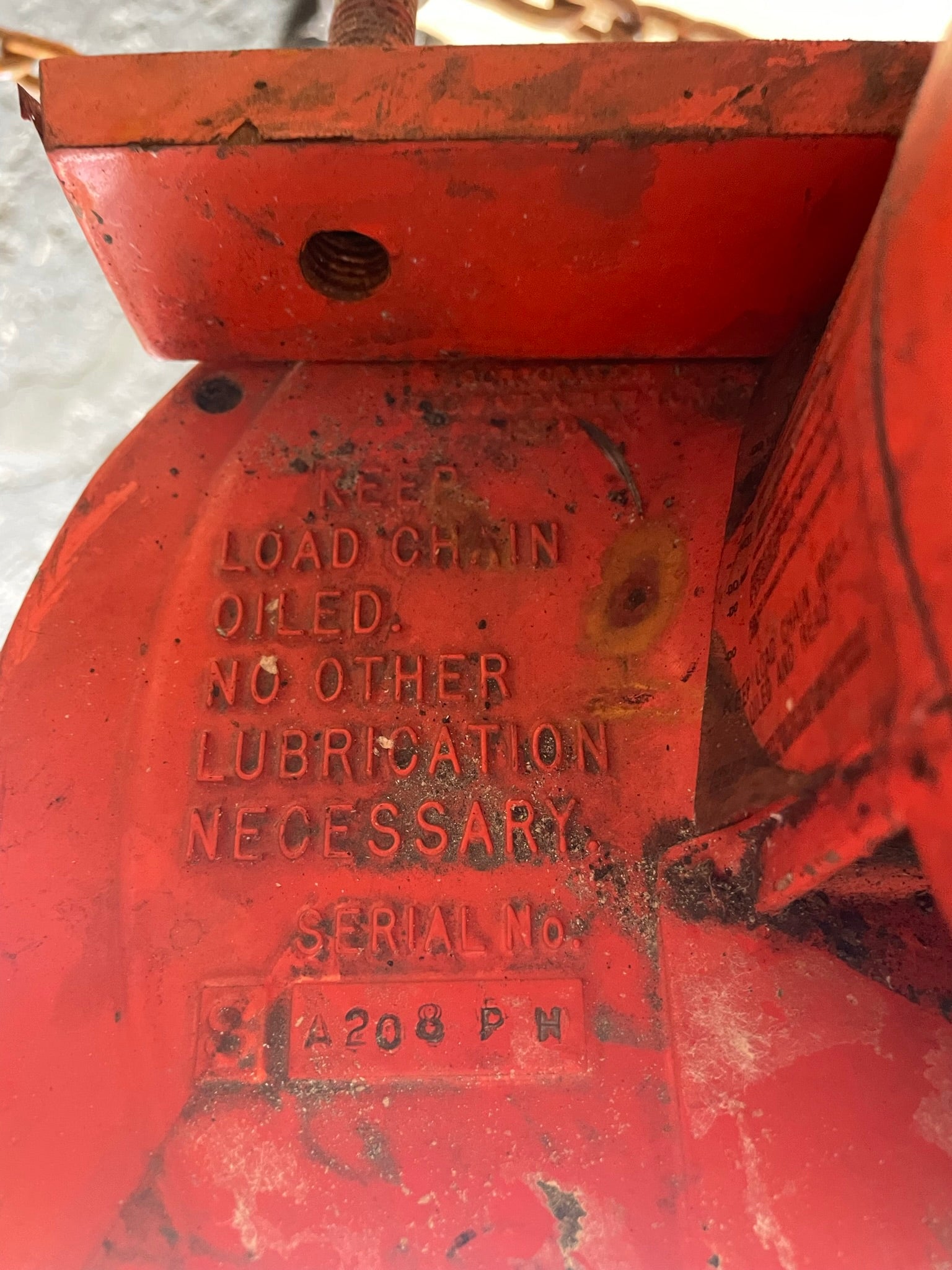 CM Cyclone 1 Ton Chain Hoist with Load Limiter SA208PH Army Type Trolley