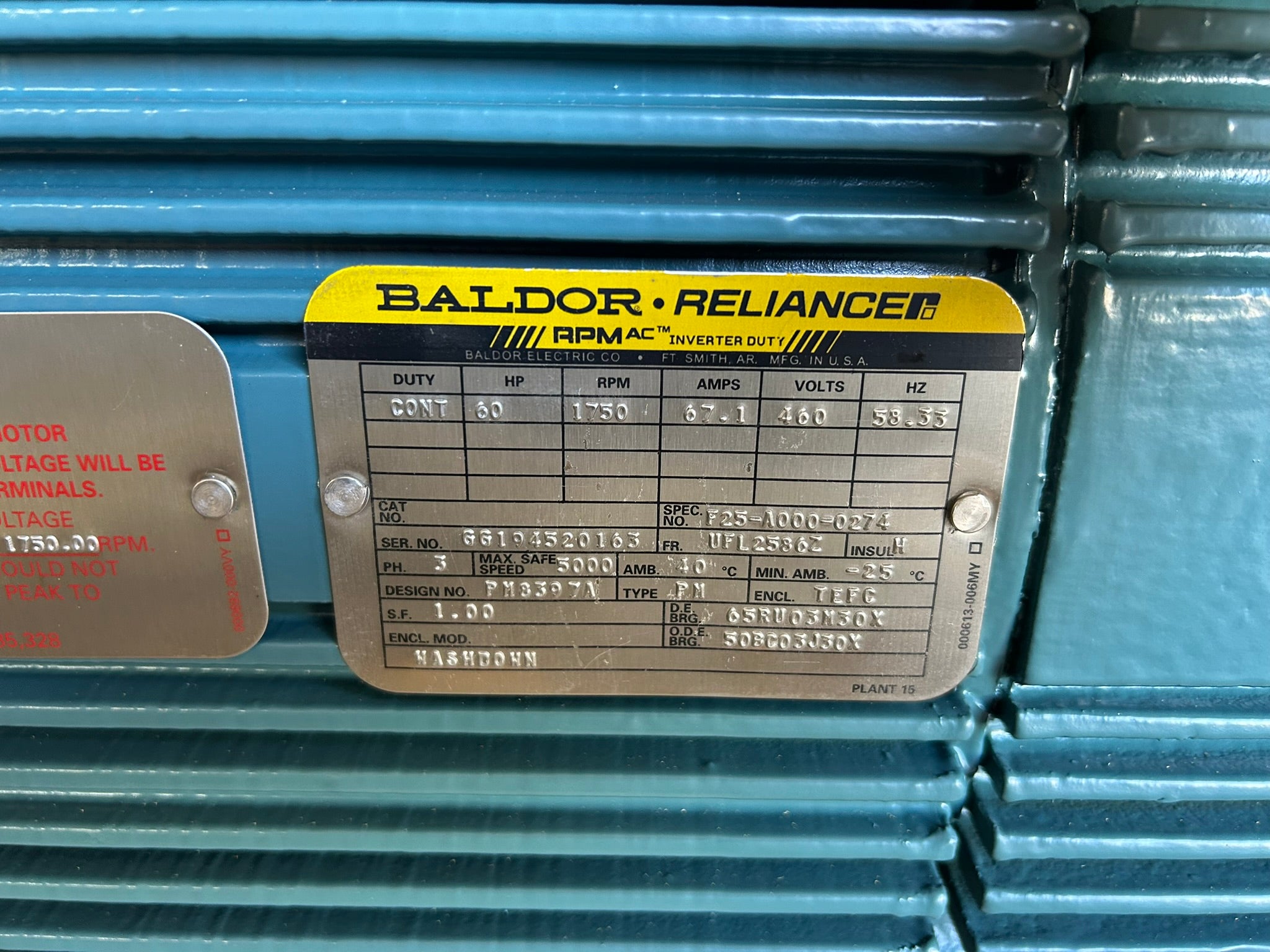 ABB Baldor Reliance 60HP Inverter Duty AC Motor F25-A000-0274 TEFC 460V 3PH