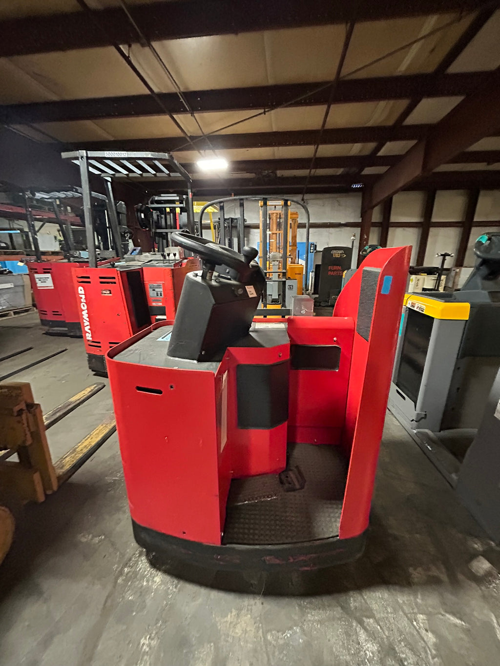 Raymond Rideable Jack Raymond 19-F80L Electric Pallet Jack Stand-Up Rider Long Forks 8000 Lb. 24V