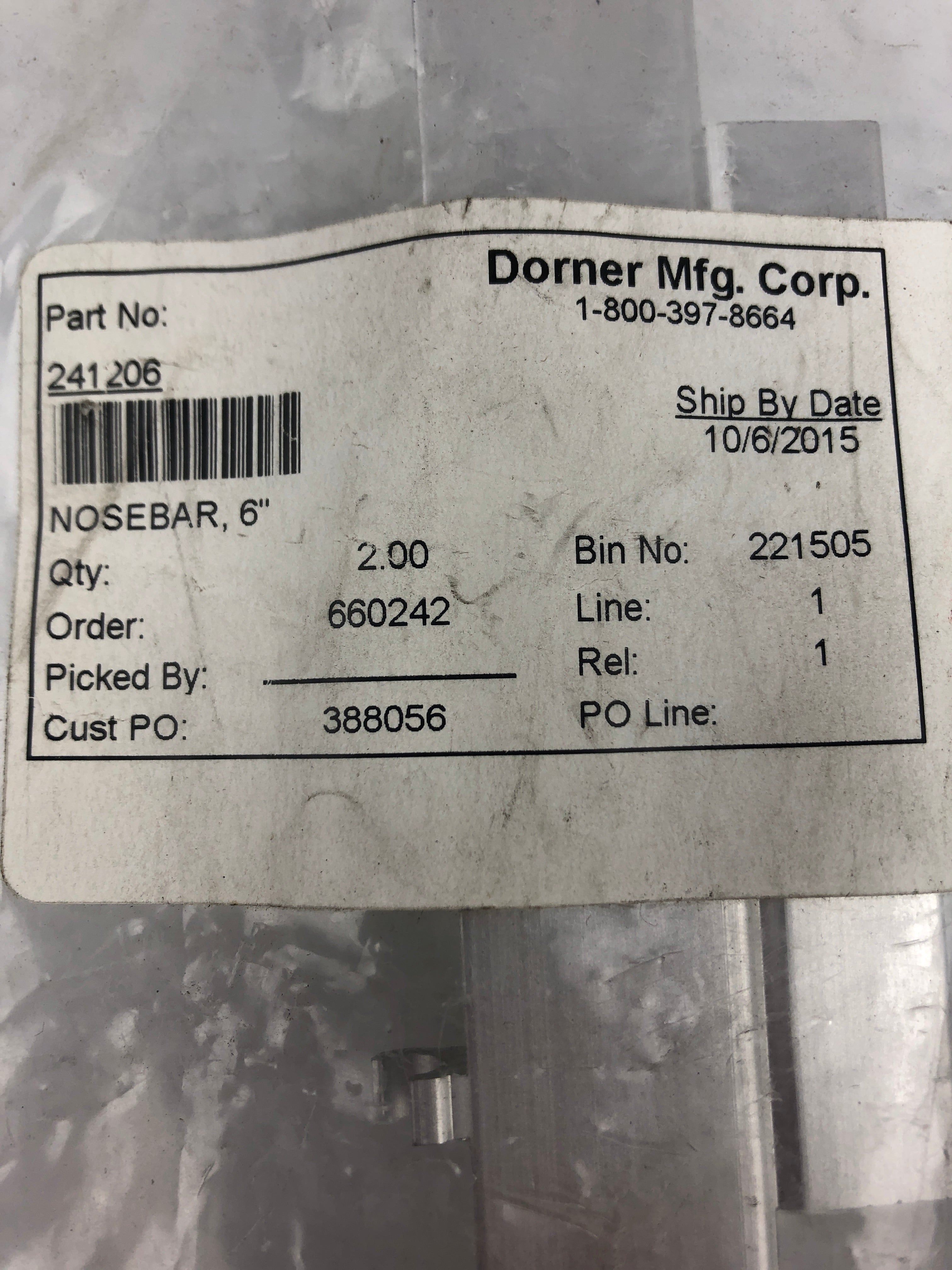 Dorner Manufacturing 241206 Nosebar 6"