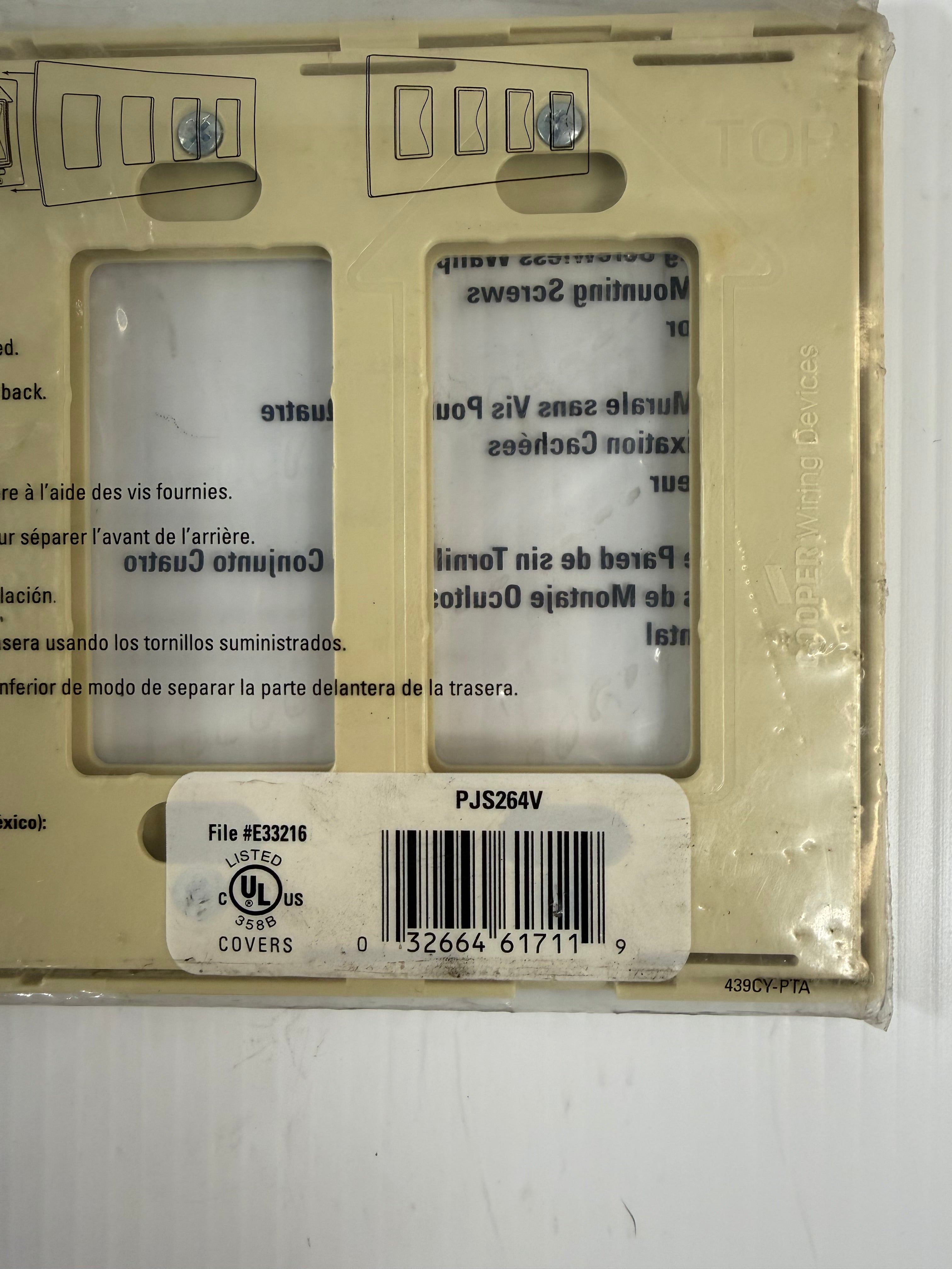Cooper Wiring 4-Gang Screwless Wallplate PJS264V Lot of 3