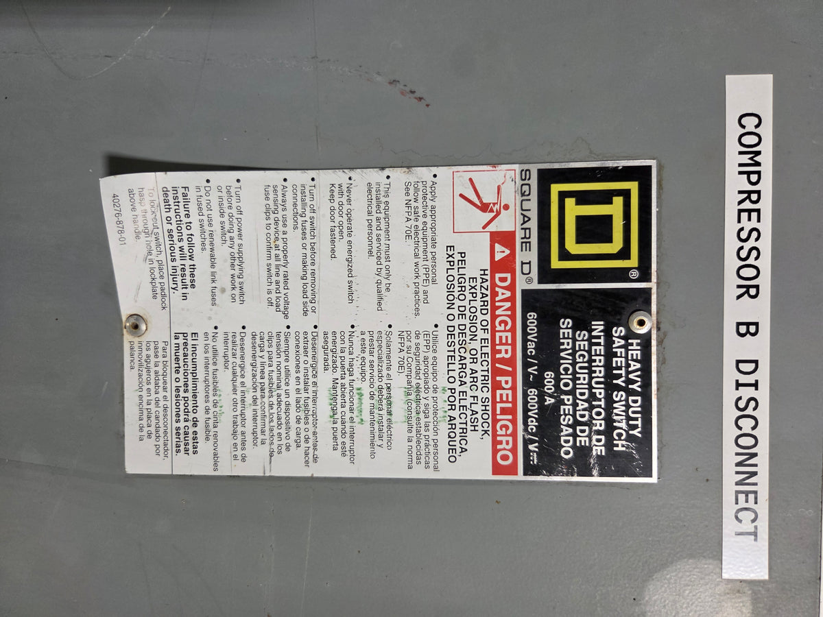 Square D Heavy Duty Safety Switch Disconnect Fusible 600A 600VAC 600VDC