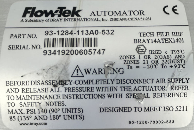 Flow-Tek Automator 93-1284-113A0-532 Pneumatic Actuator & Flowserve Ultraswitch