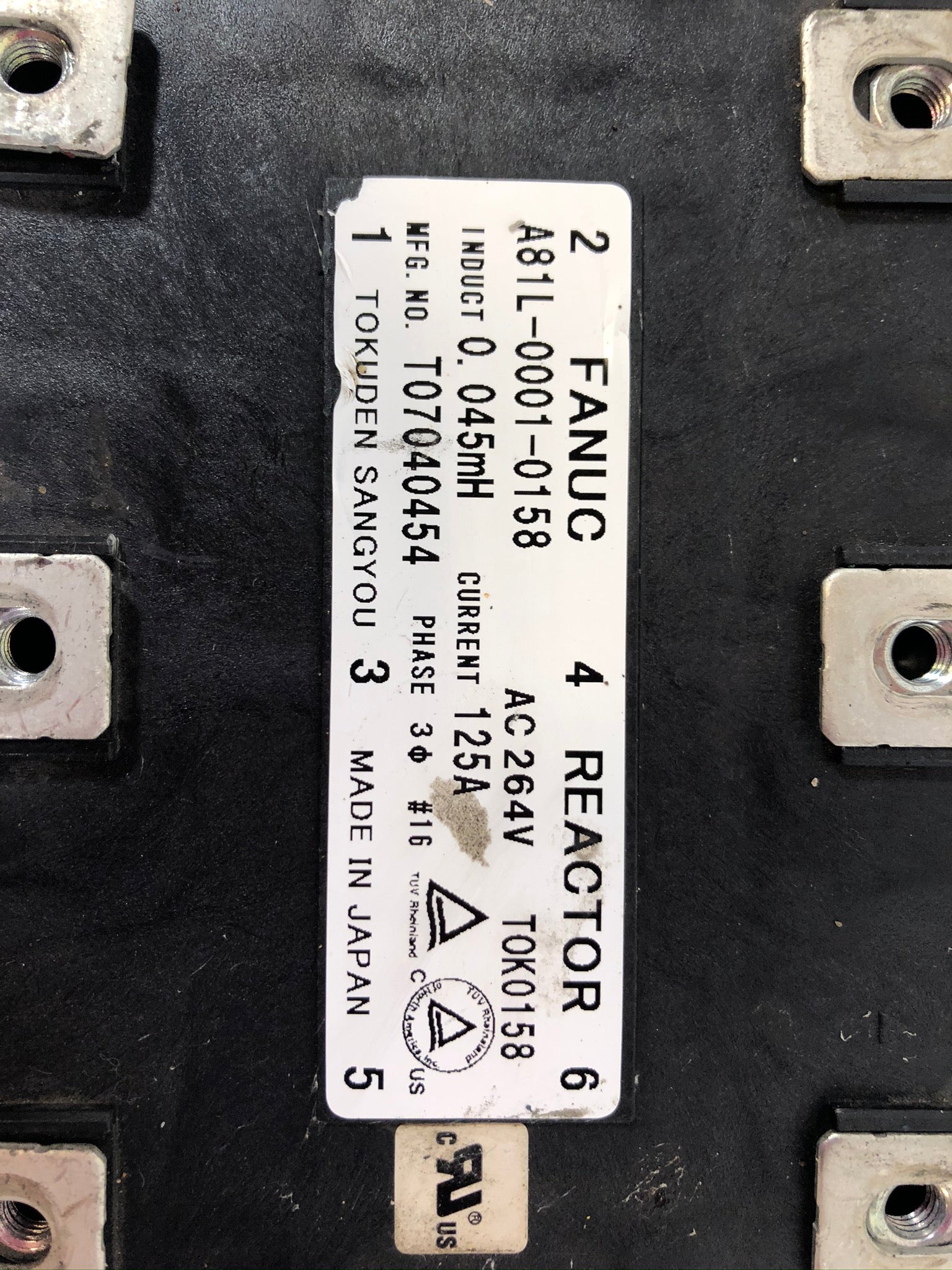 Fanuc A81L-0001-0158 Line Reactor 0.045mH 125A 3PH w/o Cover