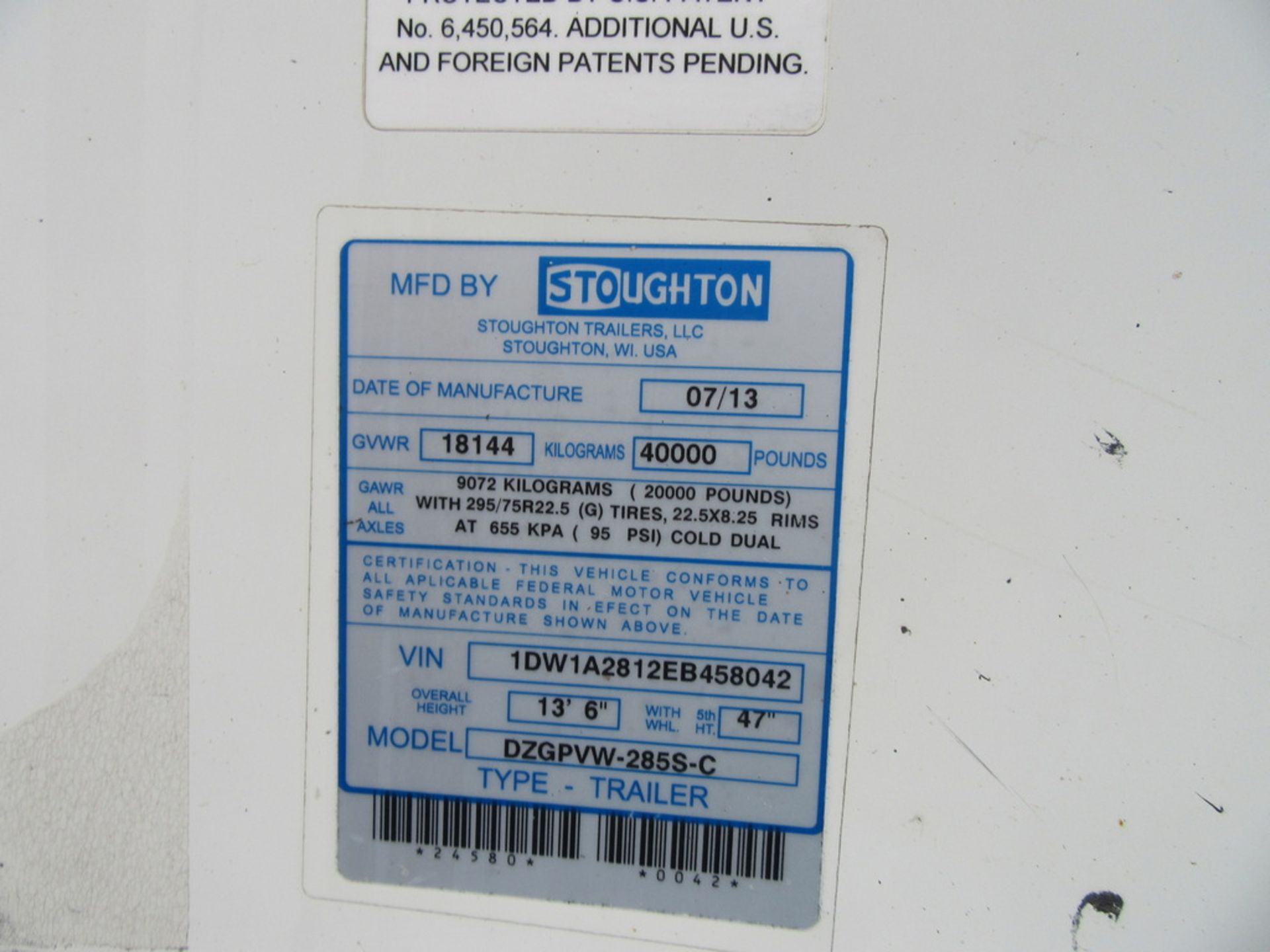 2014 Stoughton Pup Dry Van Semi Trailer 28' Spring / Roll Up 1DW1A2812EB458042
