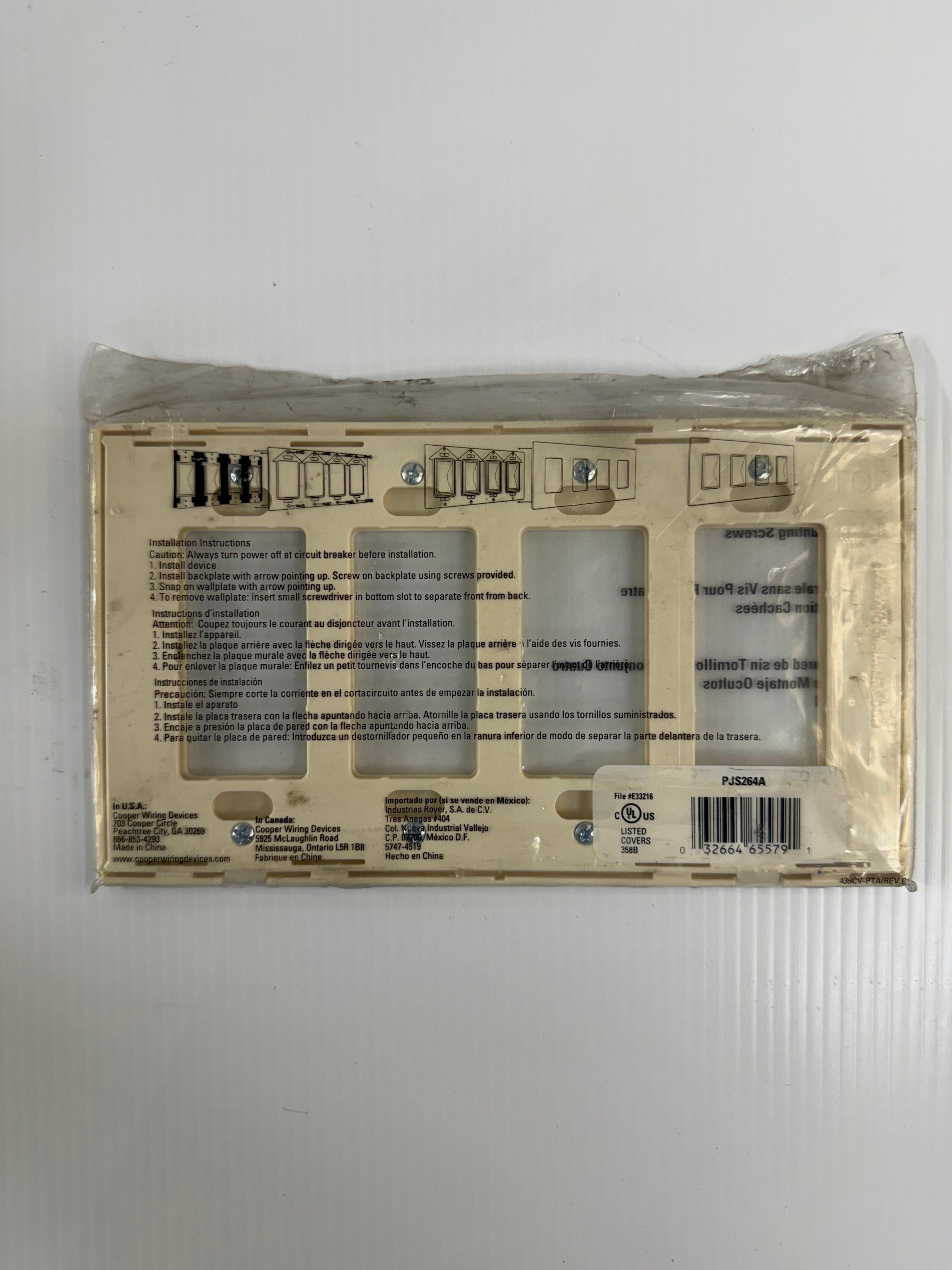 Cooper Wiring 4-Gang Screwless Wallplate Lot of 9 PJS264A
