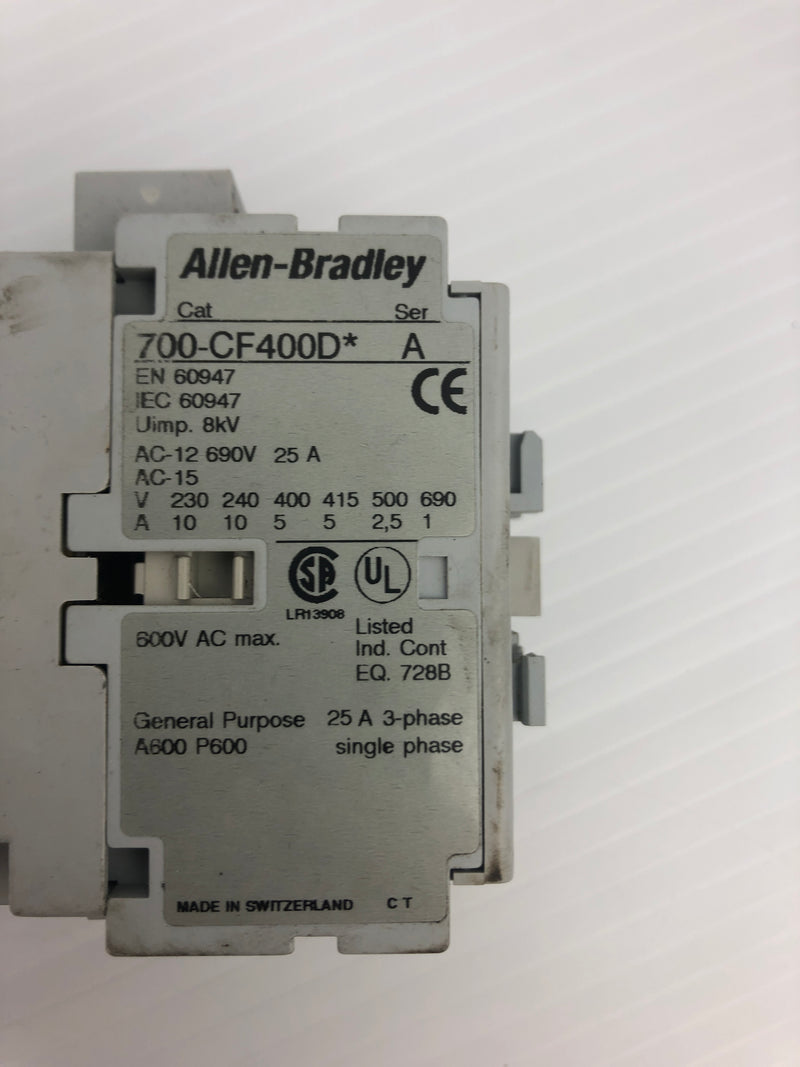 Allen-Bradley 700-CF400D* Contactor Ser. A 690V 25A 3PH 8kV - Lot of 2