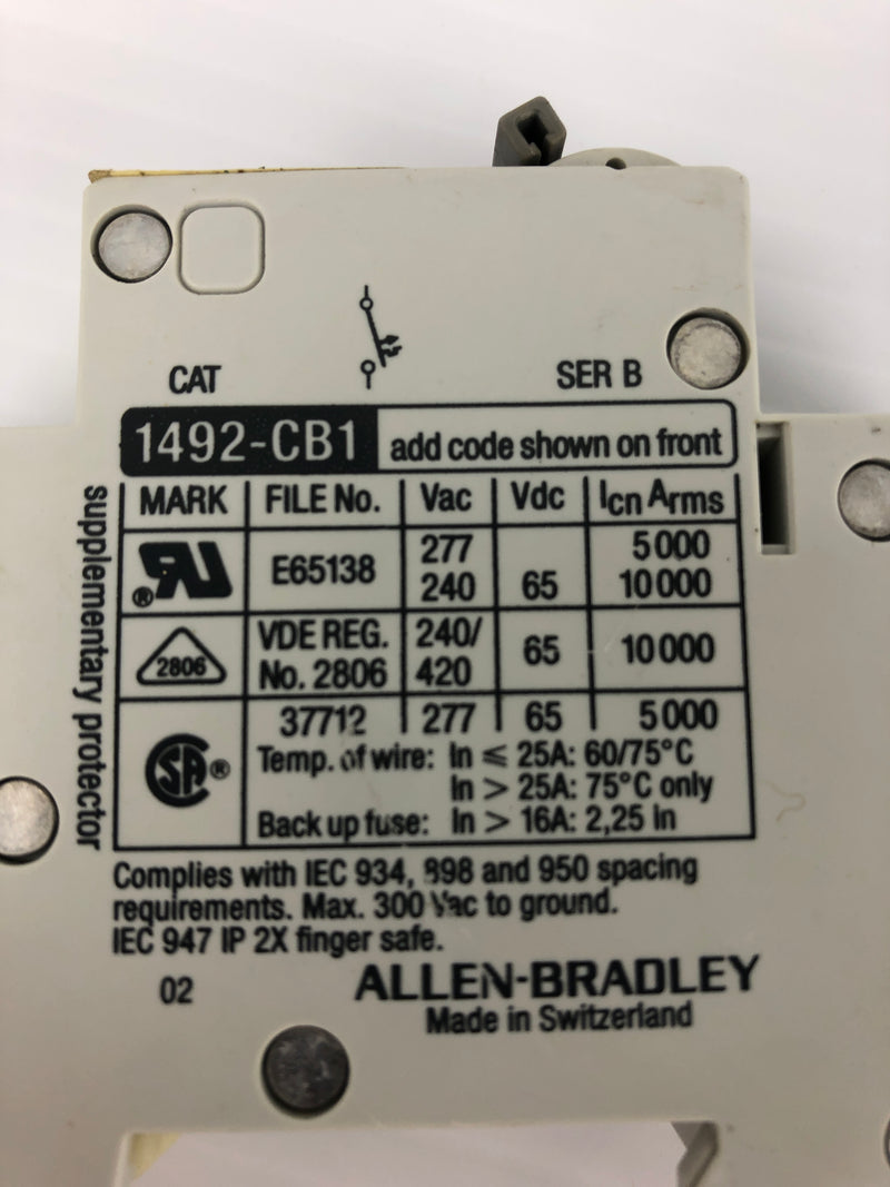 Allen Bradley G050 Circuit Breaker 1492-CB1 Ser. B 5A 1P