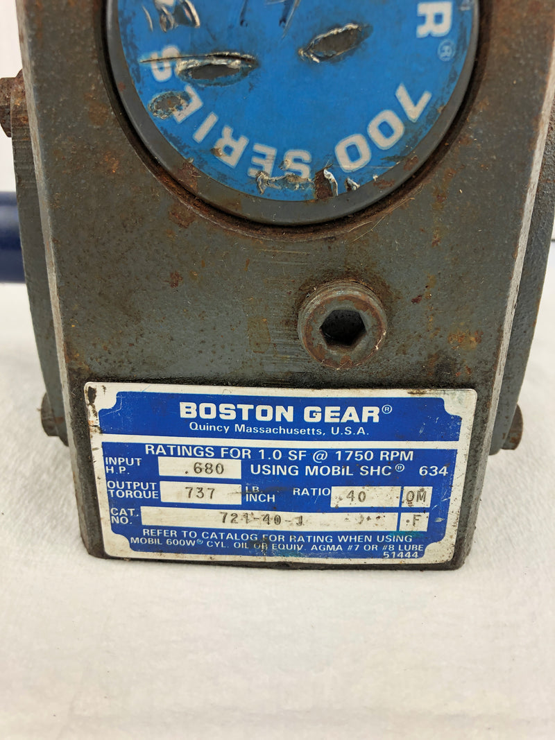 Boston Gear 721-40-1 Gear Reducer 0.680 HP 1750 RPM 40:1 Ratio