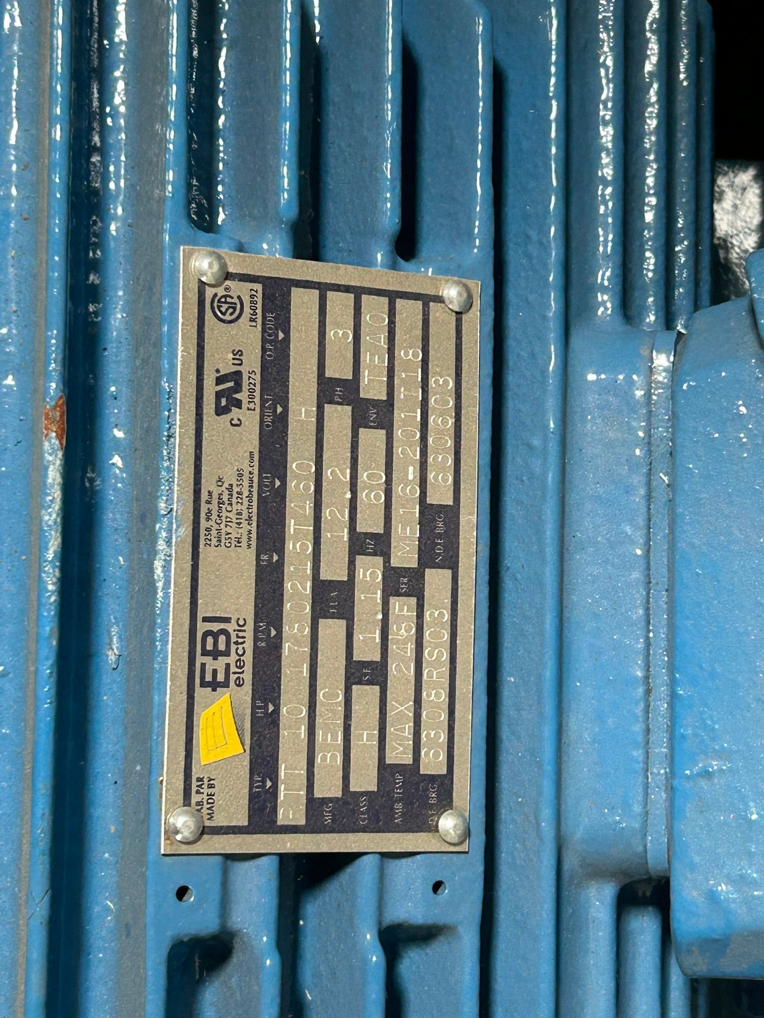 EBI Electric RTT AC Electric Motor 10 HP 1780 RPM 215T Frame 3 PH 60 Hz